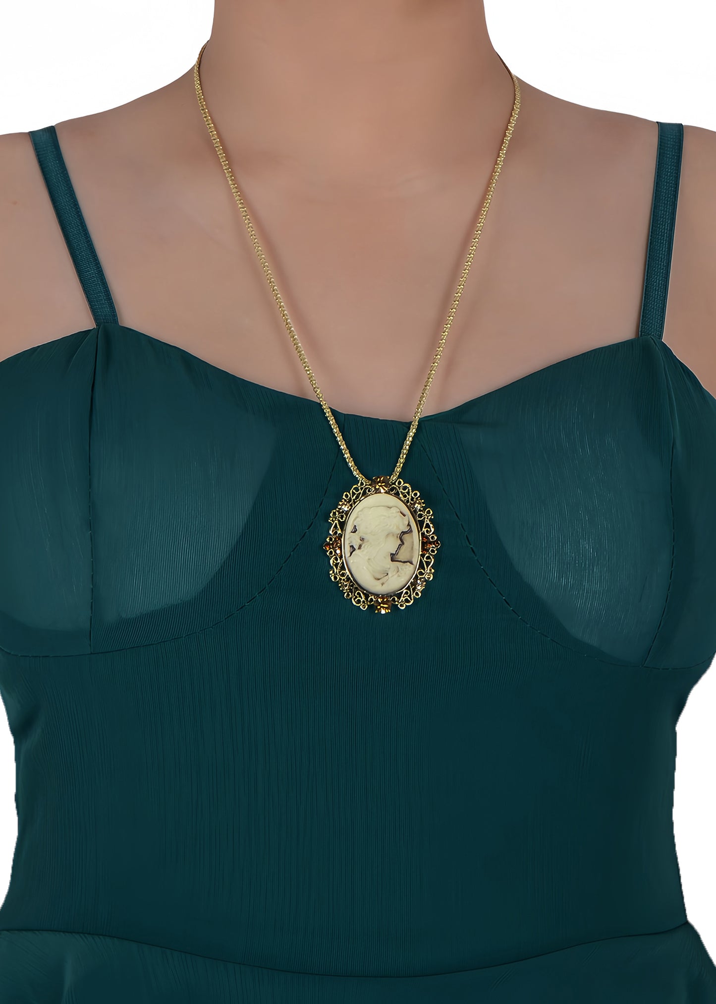 Gun Cameo Lady Victorian Pendant Necklace