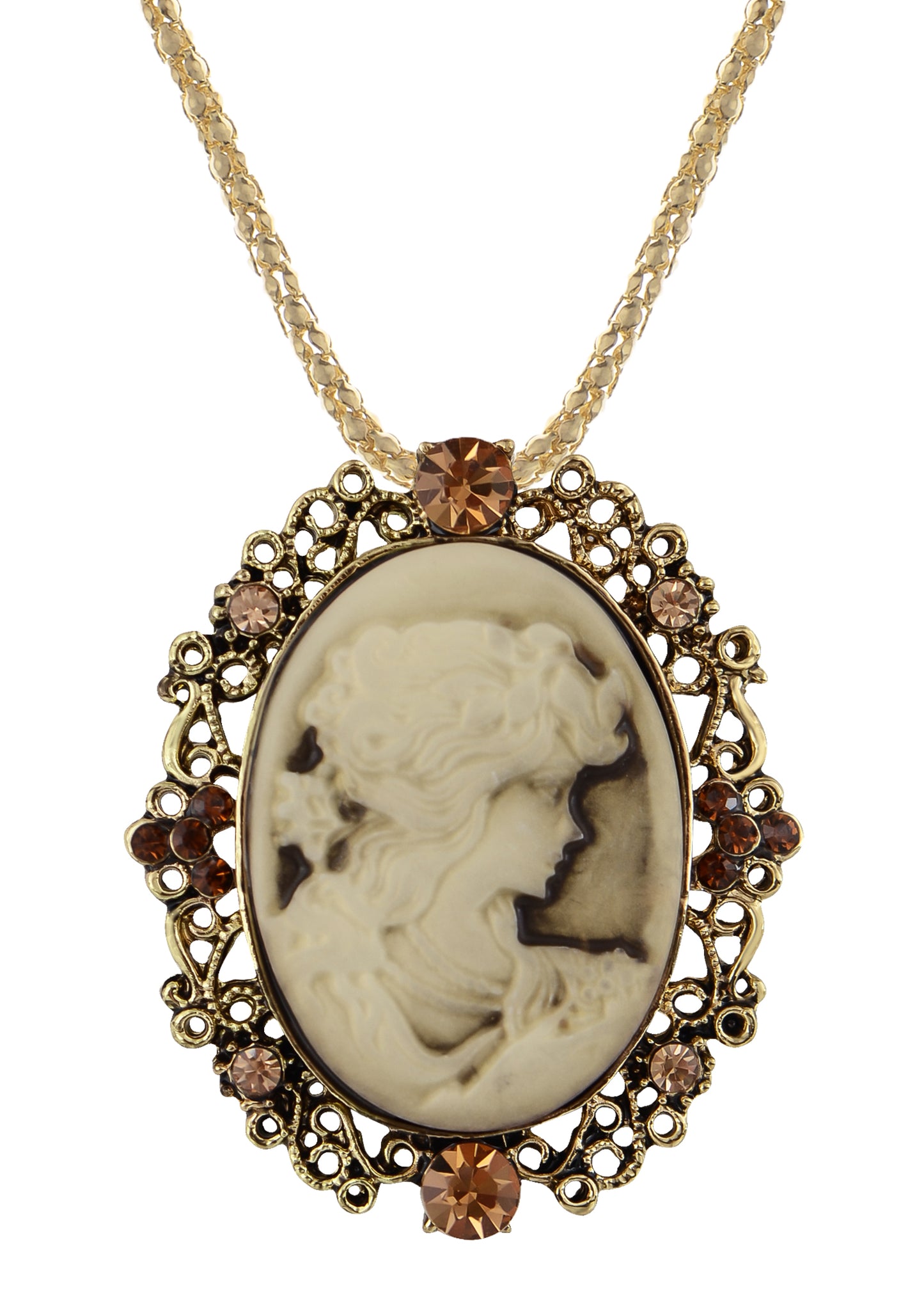 Gun Cameo Lady Victorian Pendant Necklace