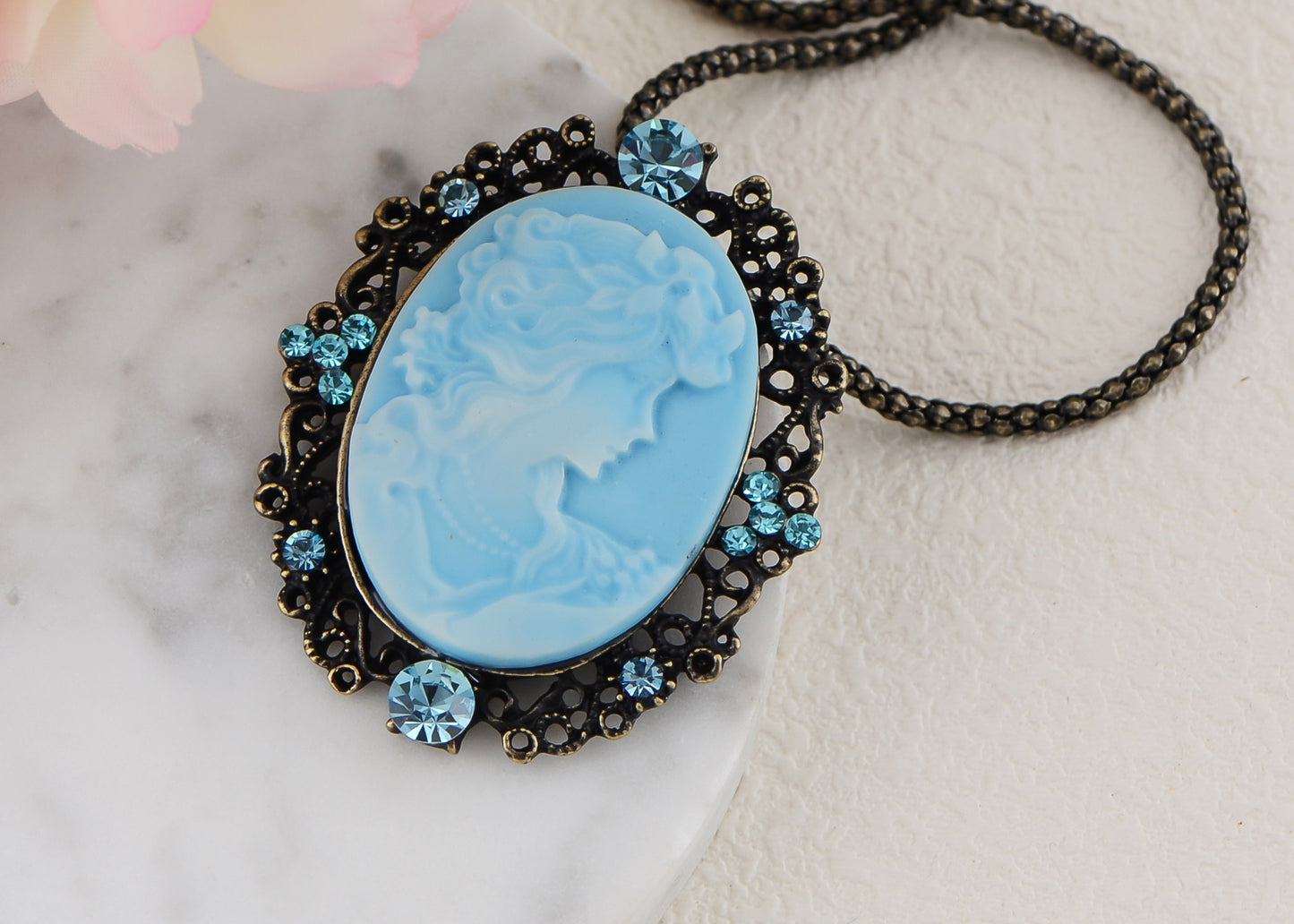 Gun Cameo Lady Victorian Pendant Necklace