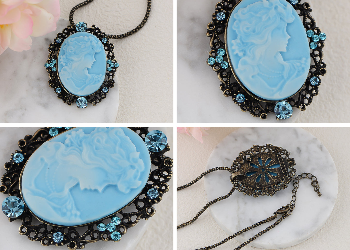 Gun Cameo Lady Victorian Pendant Necklace