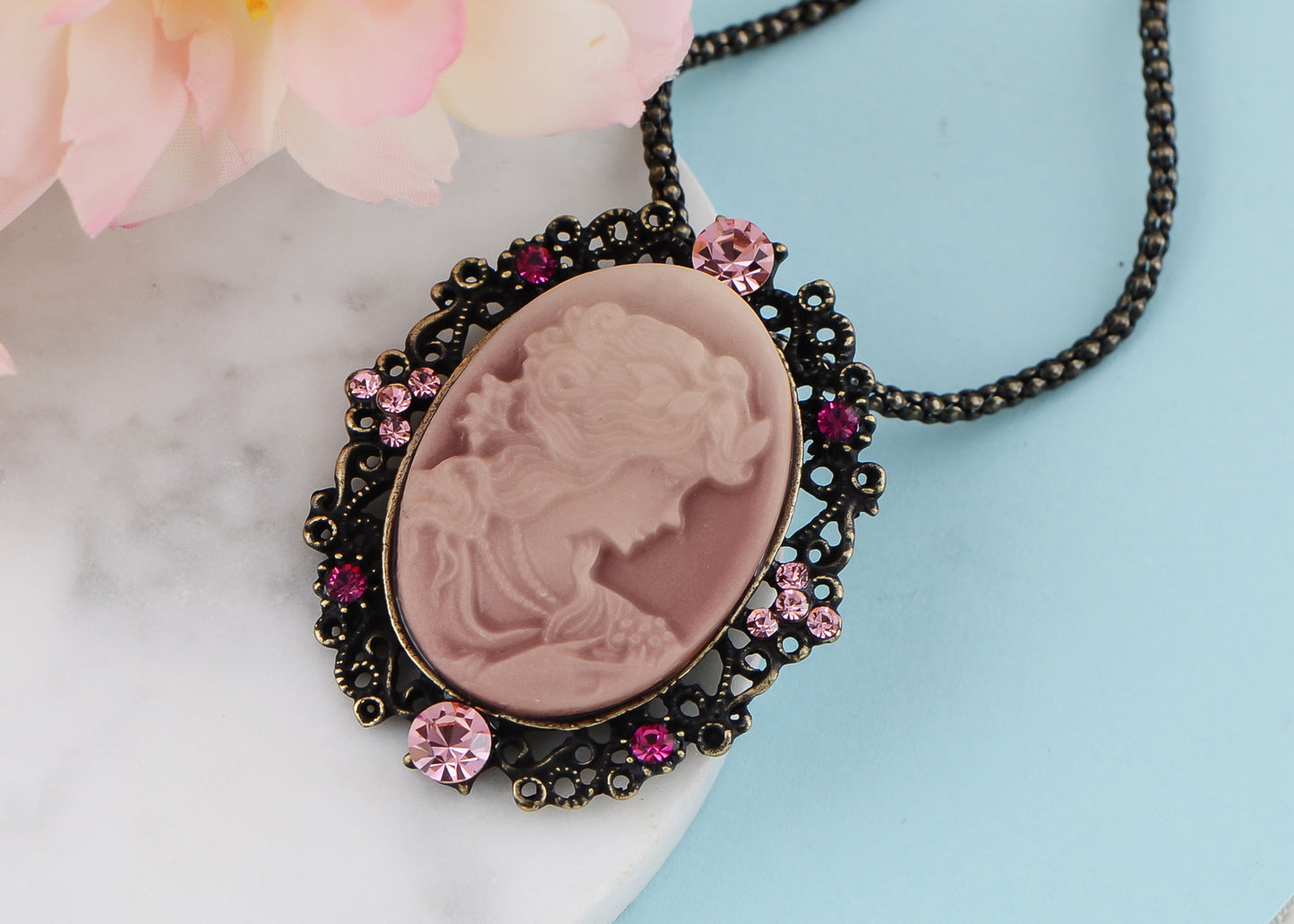 Gun Cameo Lady Victorian Pendant Necklace