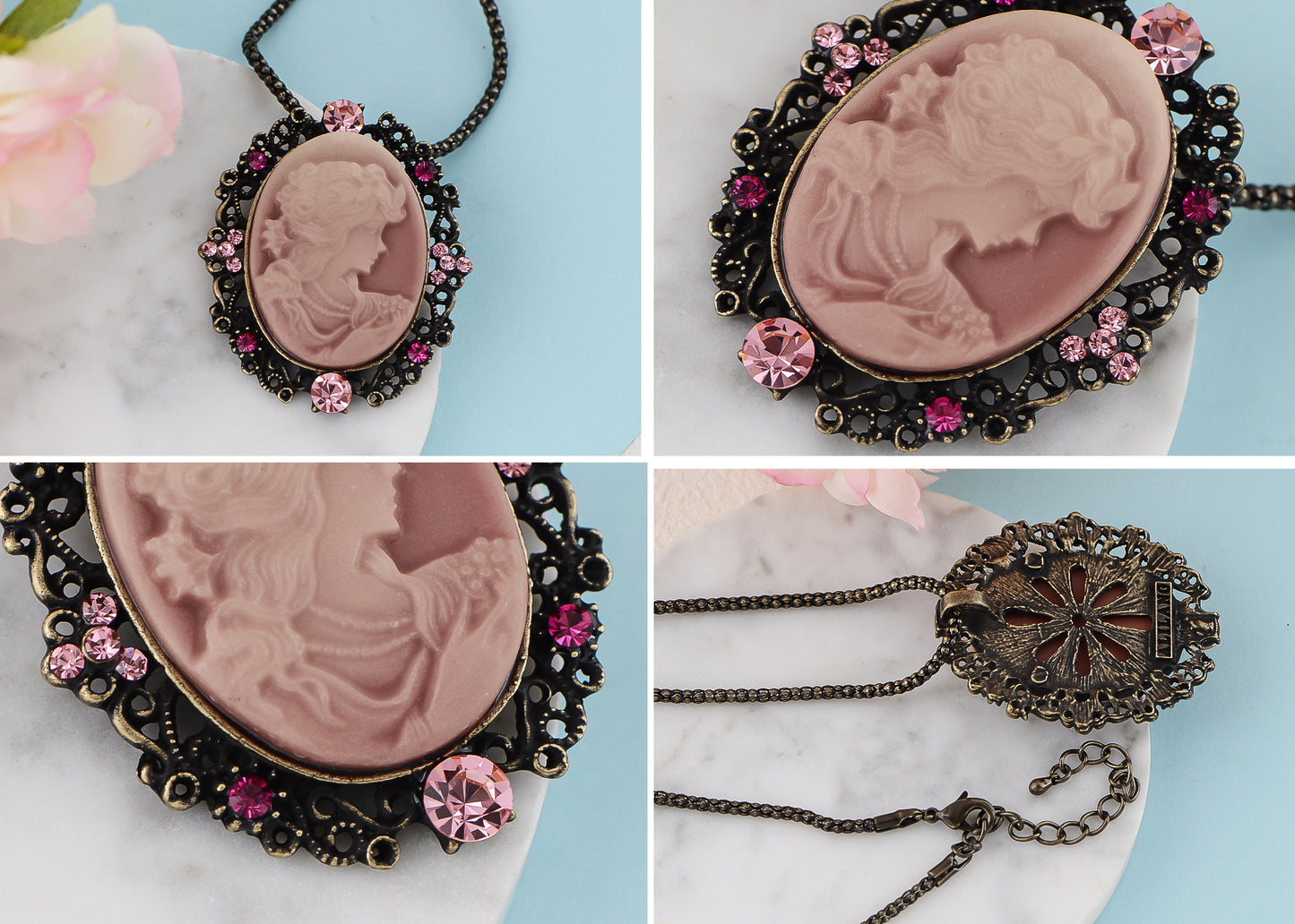 Gun Cameo Lady Victorian Pendant Necklace