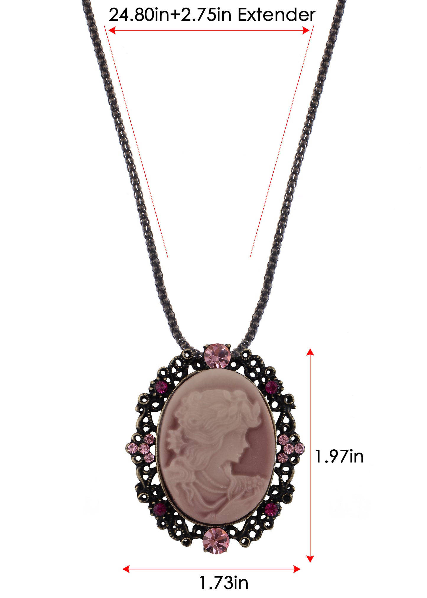 Gun Cameo Lady Victorian Pendant Necklace