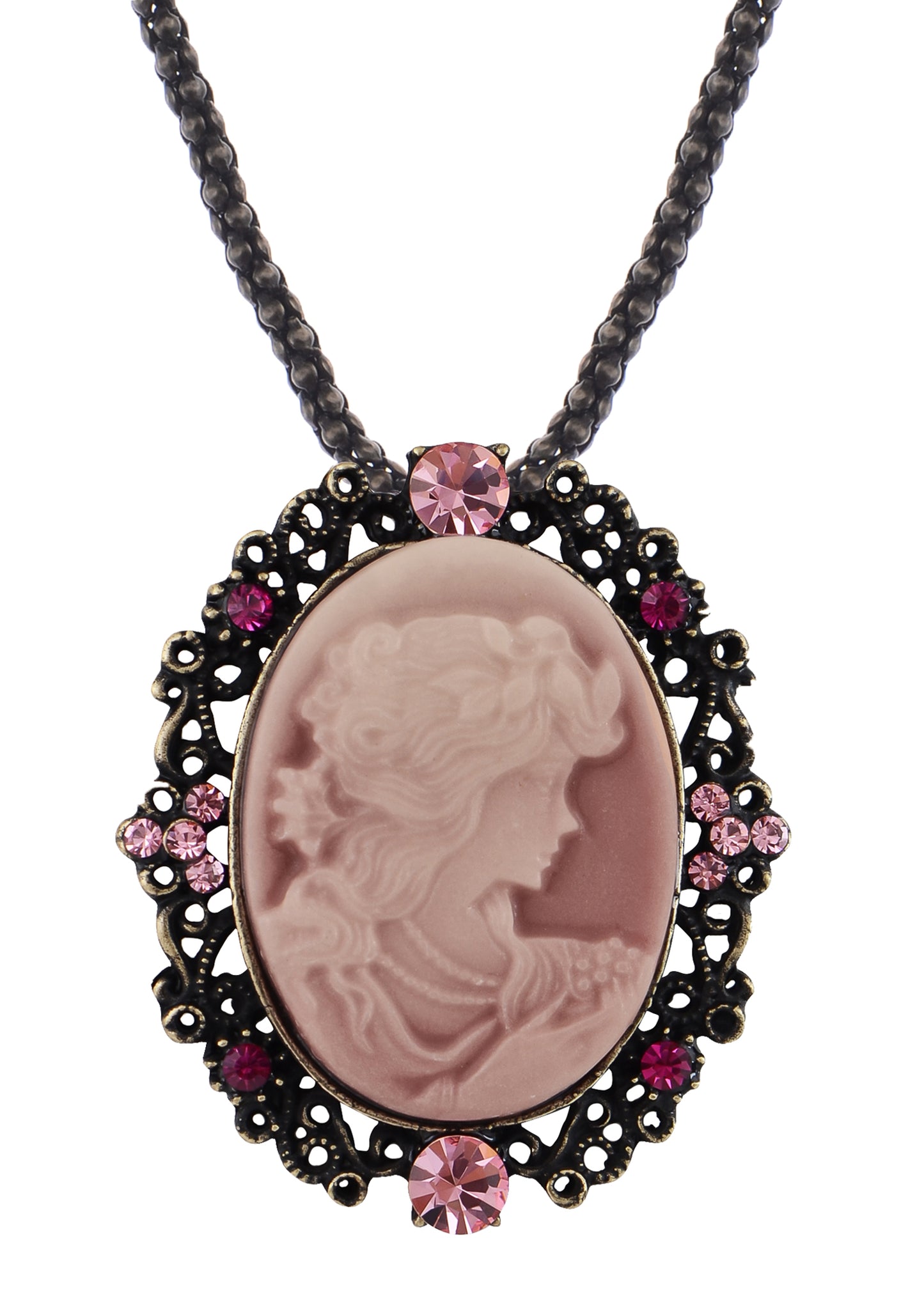 Gun Cameo Lady Victorian Pendant Necklace