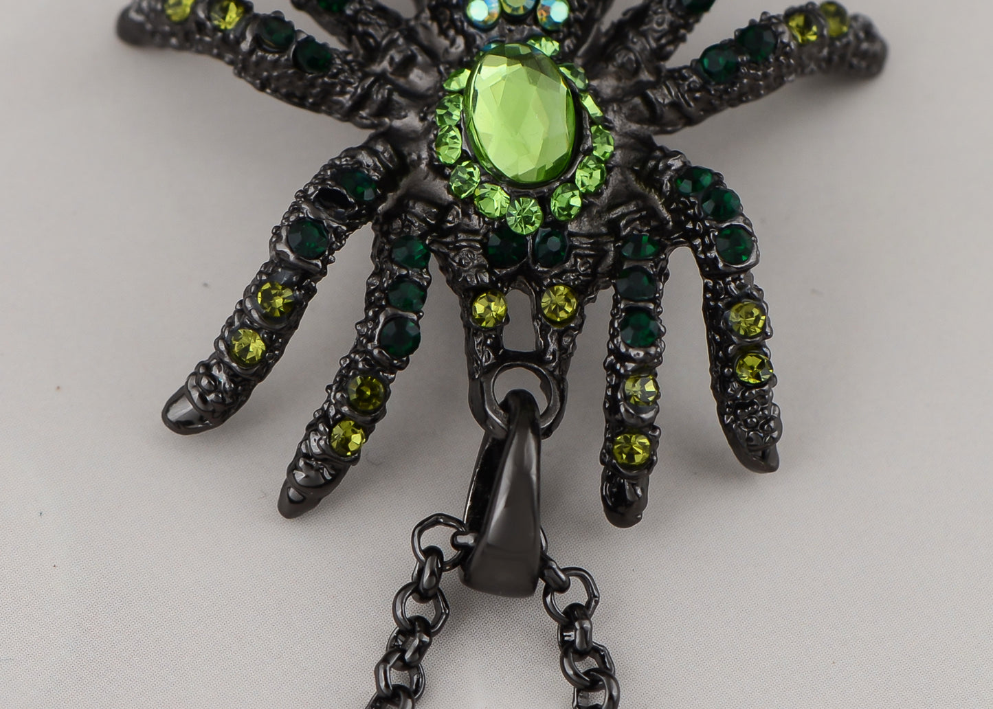 Hematite Czech Spider Pendant Necklace Black Purple Gun