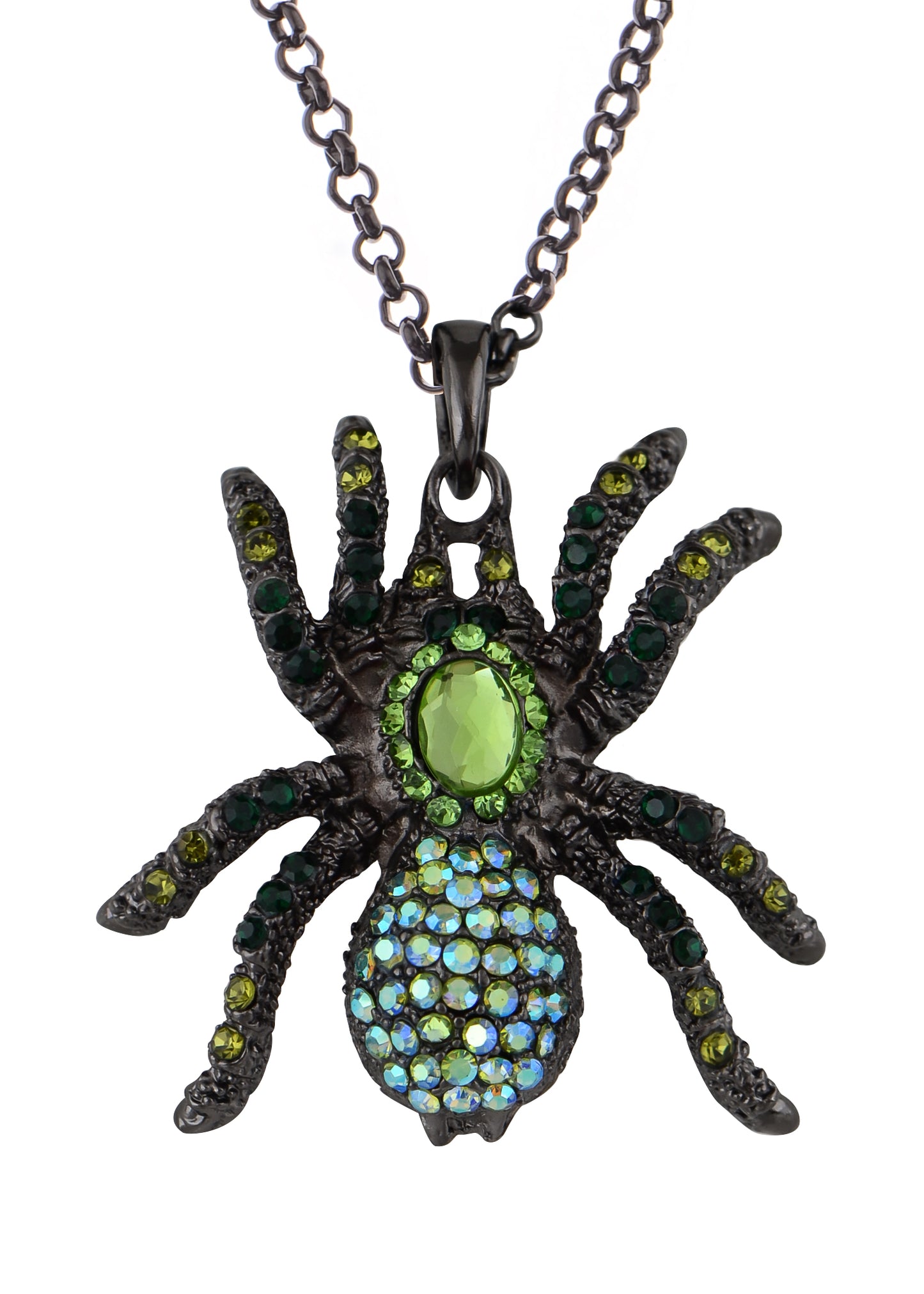 Hematite Czech Spider Pendant Necklace Black Purple Gun