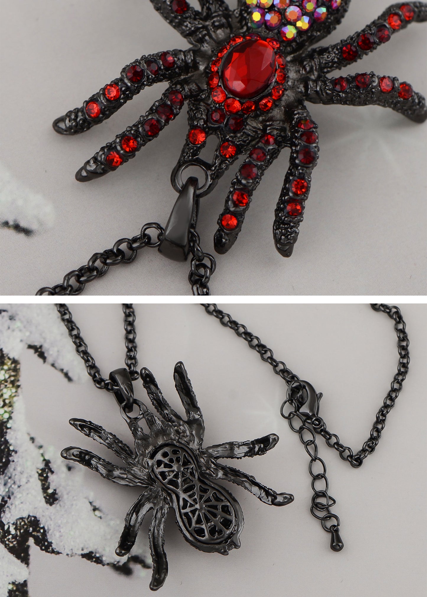 Hematite Czech Spider Pendant Necklace Black Purple Gun