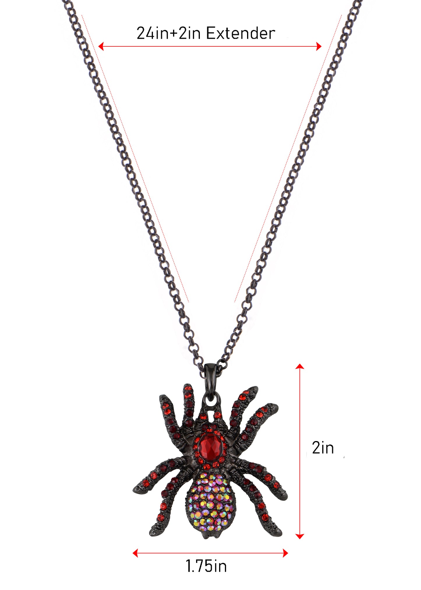 Hematite Czech Spider Pendant Necklace Black Purple Gun