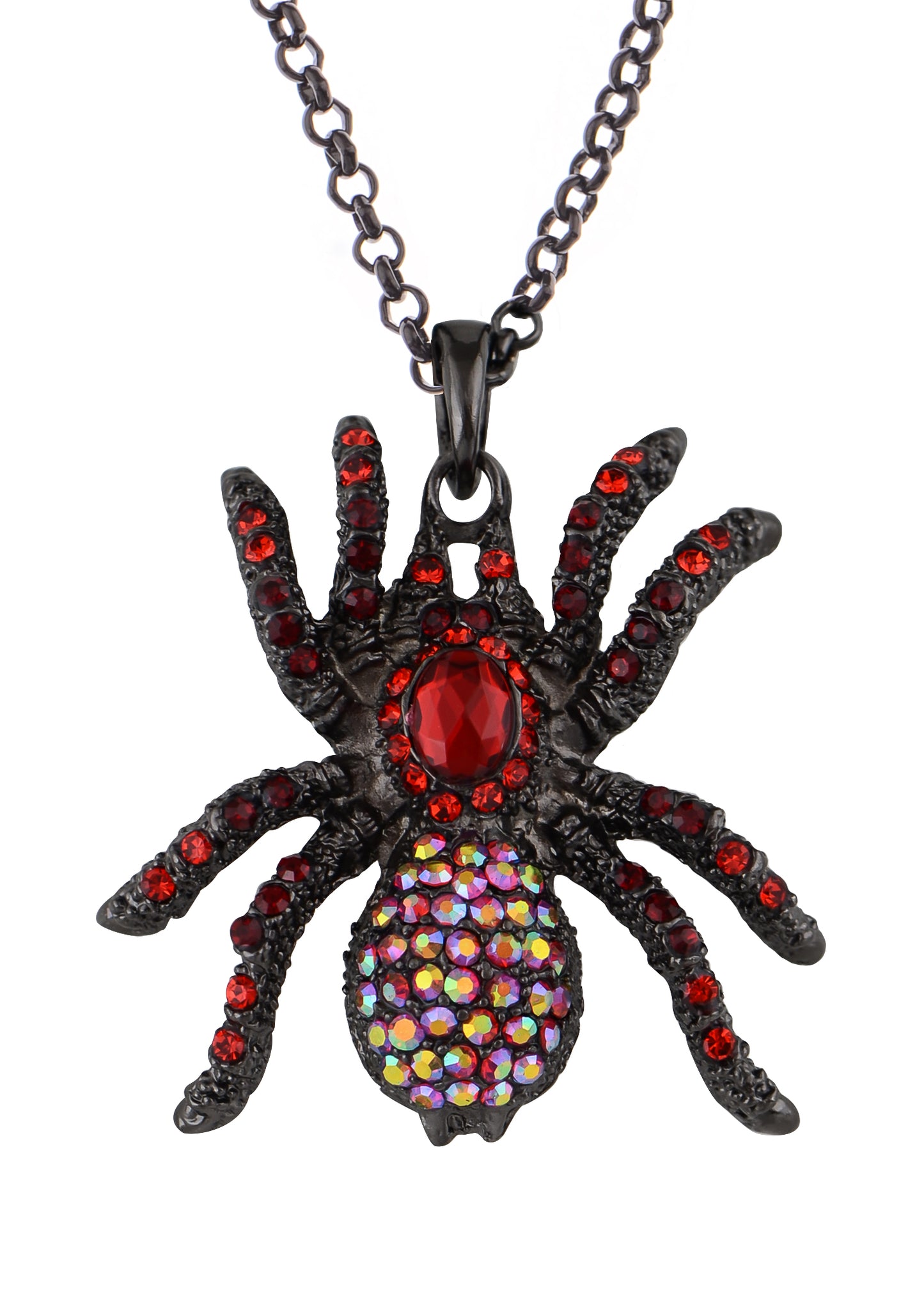 Hematite Czech Spider Pendant Necklace Black Purple Gun