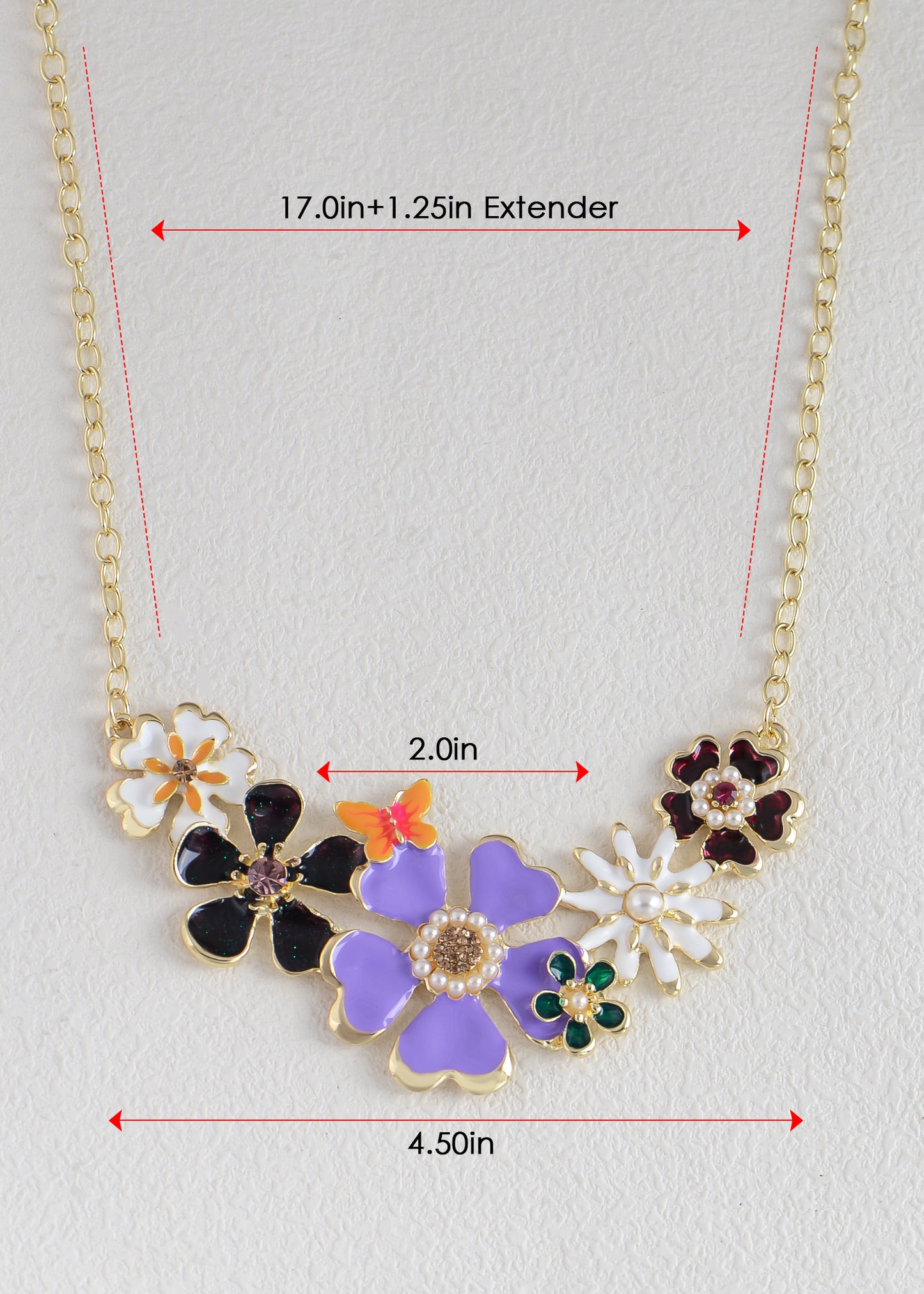 Enamel Flower And Butterfly Bib Statement Necklace Pearl