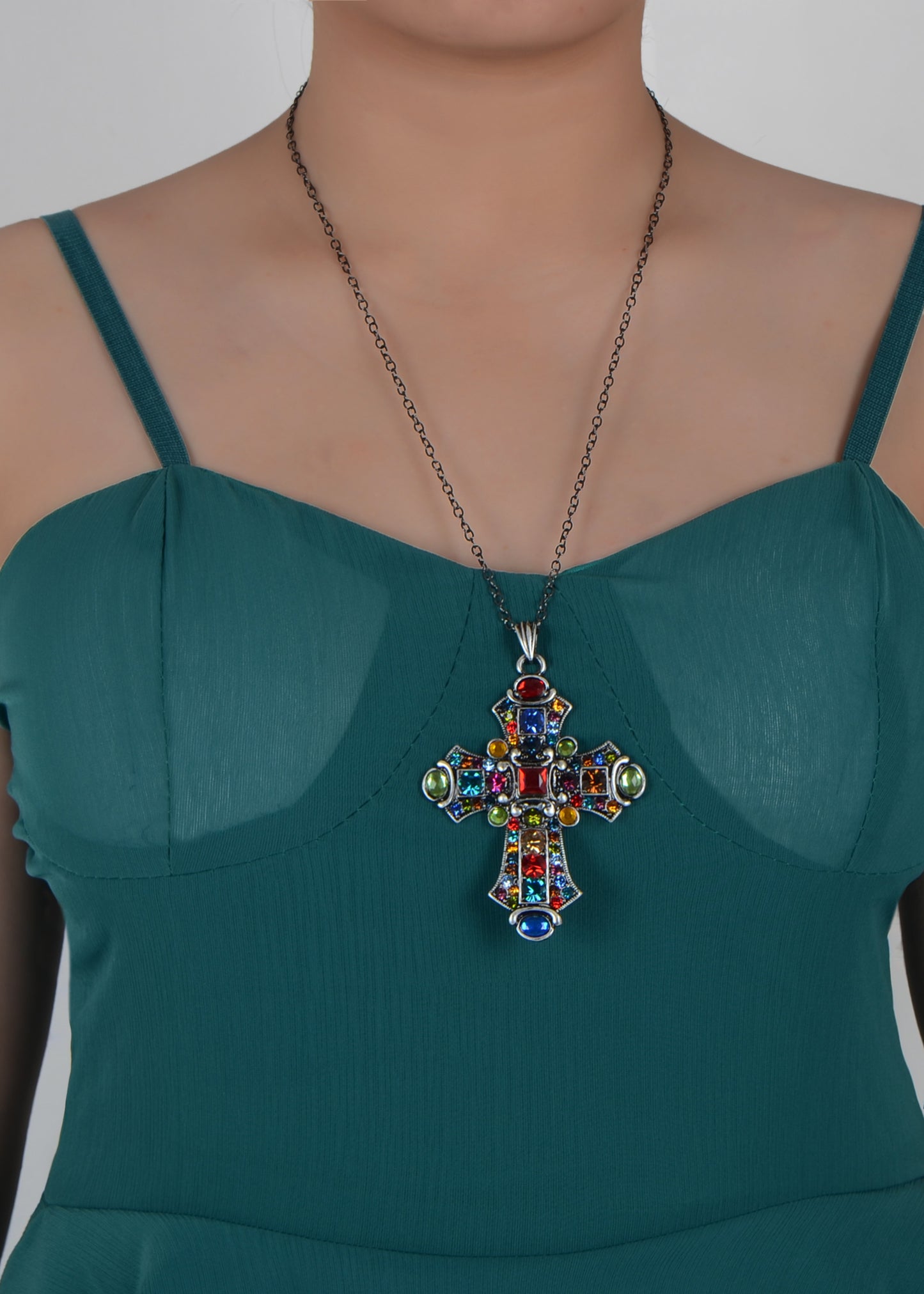 Aquamarine Blue Topaz Accent Holy Cross Pendant Necklace - ALILANG.COM