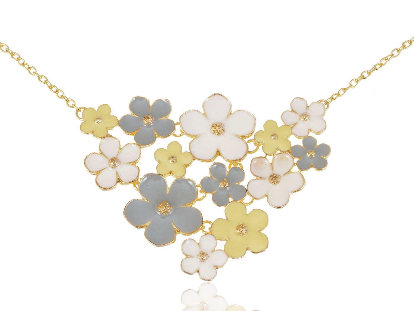 Enamel Flower And Butterfly Bib Statement Necklace Pearl