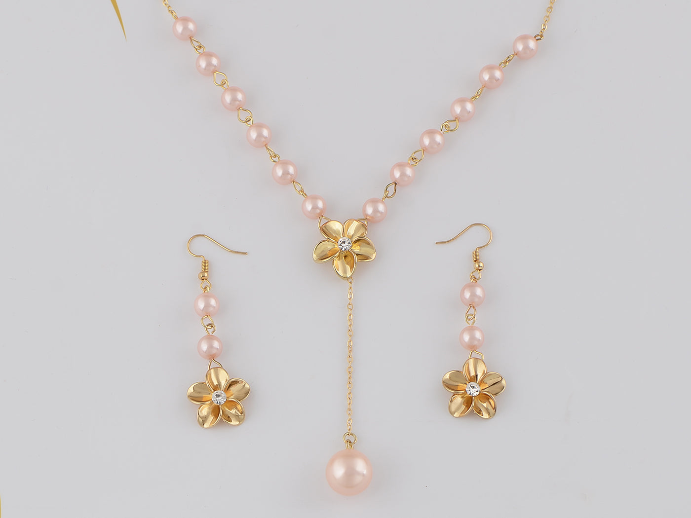 Pink Purple Hawaiian Flower Necklace Earrings Set - ALILANG.COM