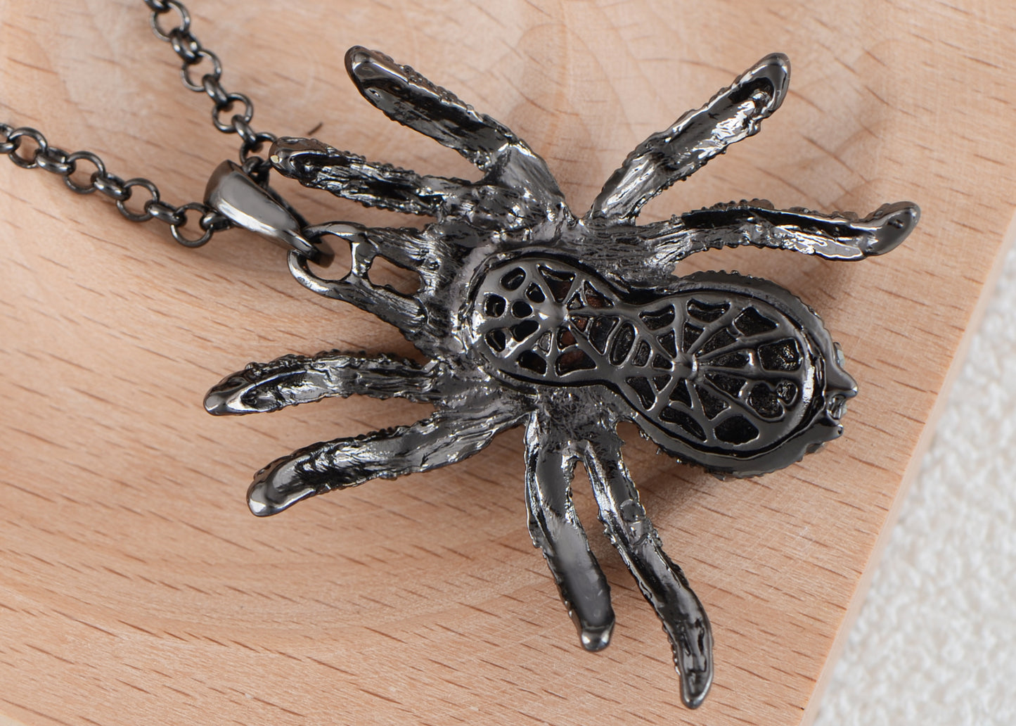 Hematite Czech Spider Pendant Necklace Black Purple Gun