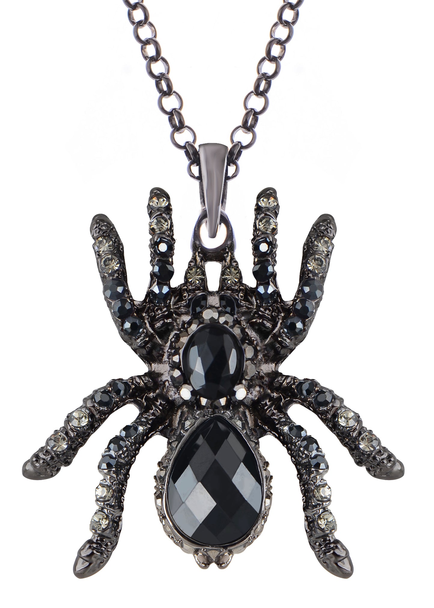 Hematite Czech Spider Pendant Necklace Black Purple Gun