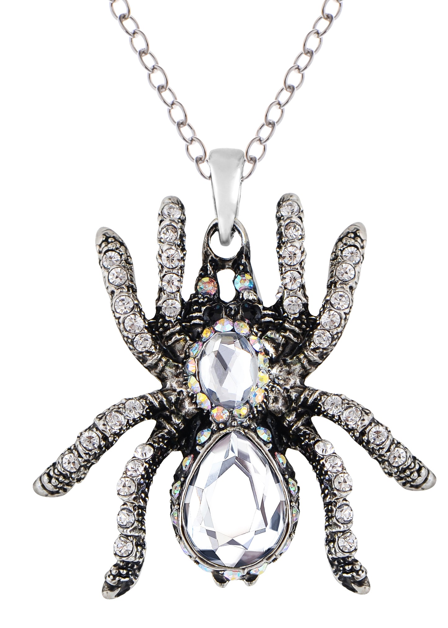 Hematite Czech Spider Pendant Necklace Black Purple Gun