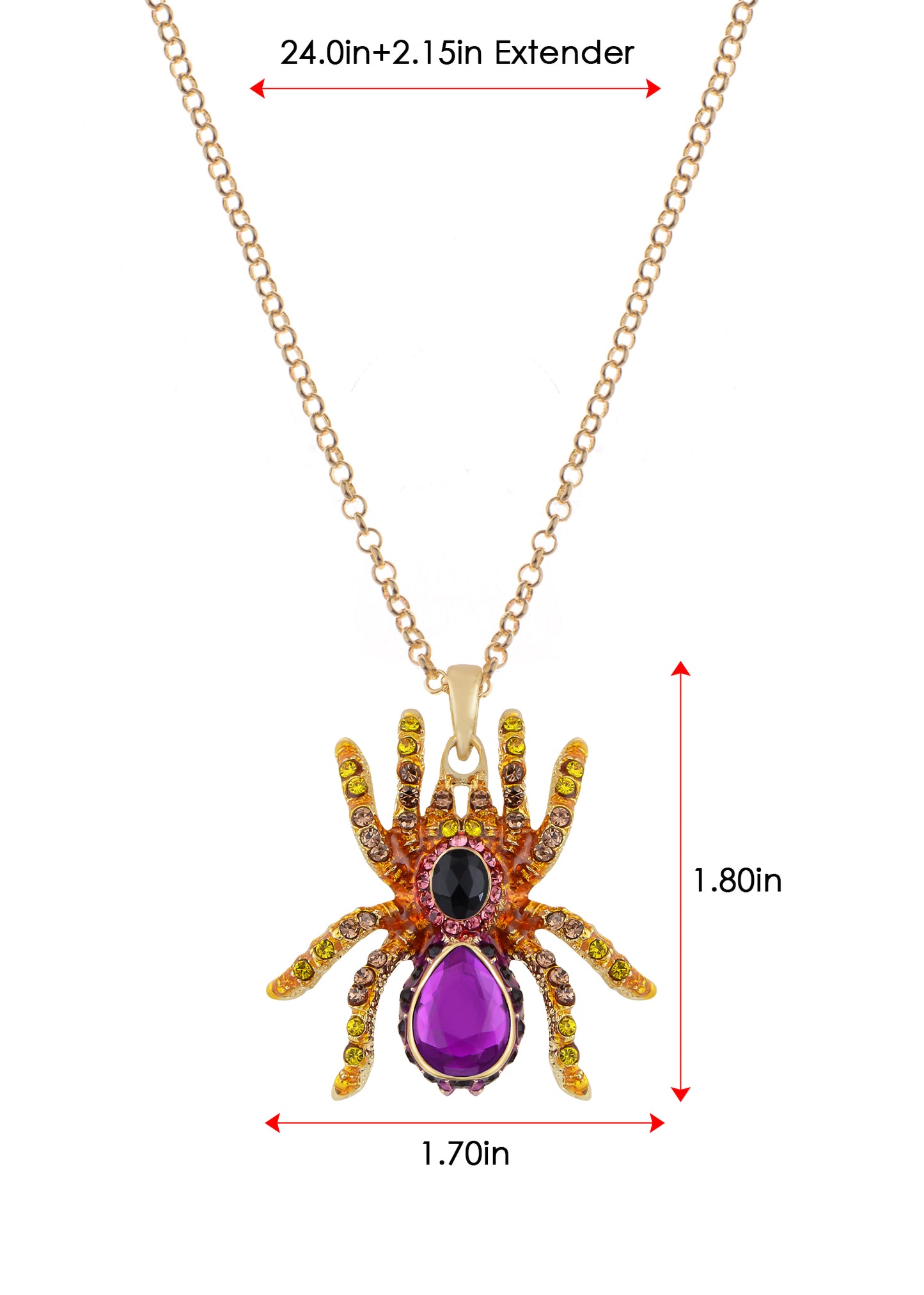 Hematite Czech Spider Pendant Necklace Black Purple Gun