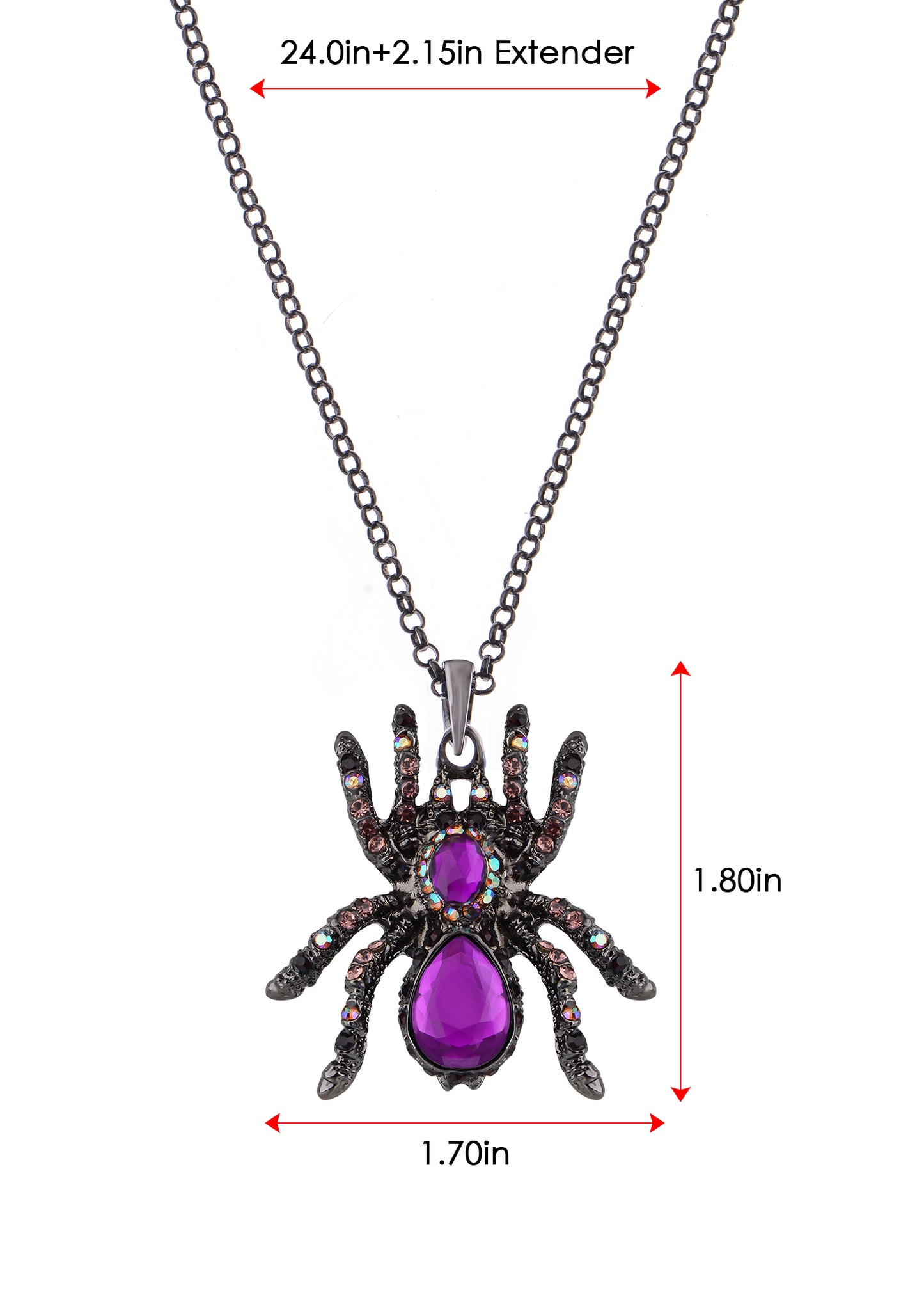 Hematite Czech Spider Pendant Necklace Black Purple Gun