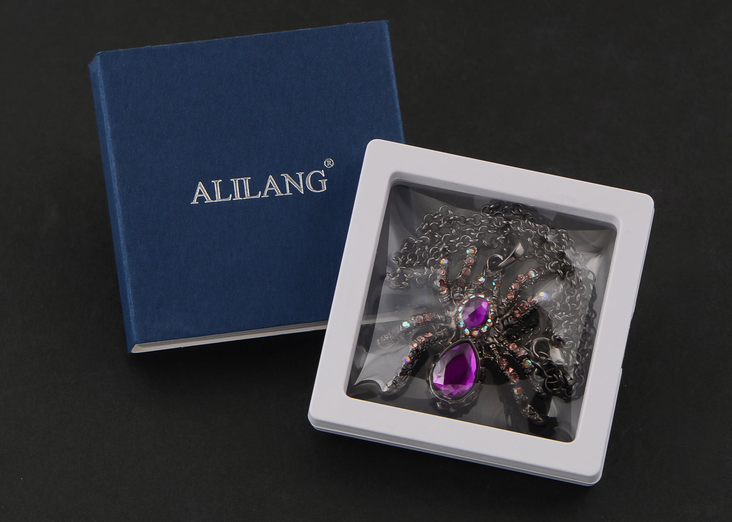 Hematite Czech Spider Pendant Necklace Black Purple Gun - ALILANG.COM