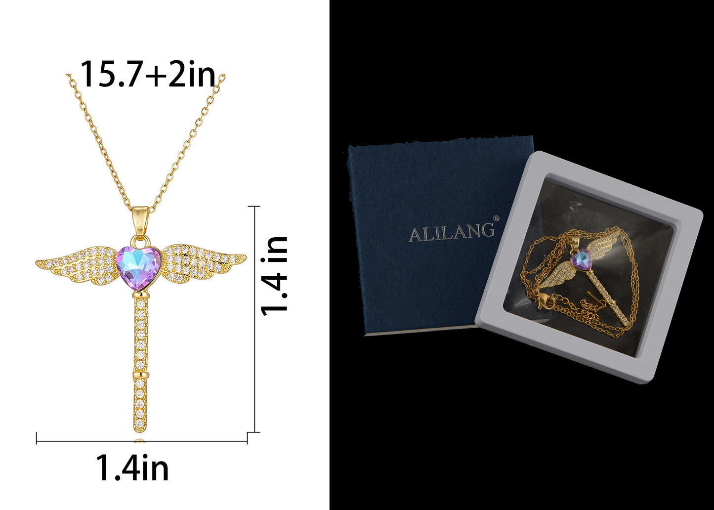 Alilang Gold Tone Rhinestone Cross Pendant Necklace Ideal for Religious Occasions