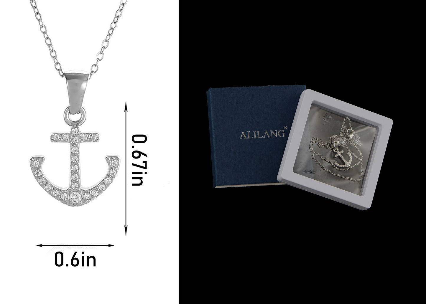 Alilang Crystal Rhinestone Gold and Silver Tone Anchor Pendant Necklace for Nautical Themed