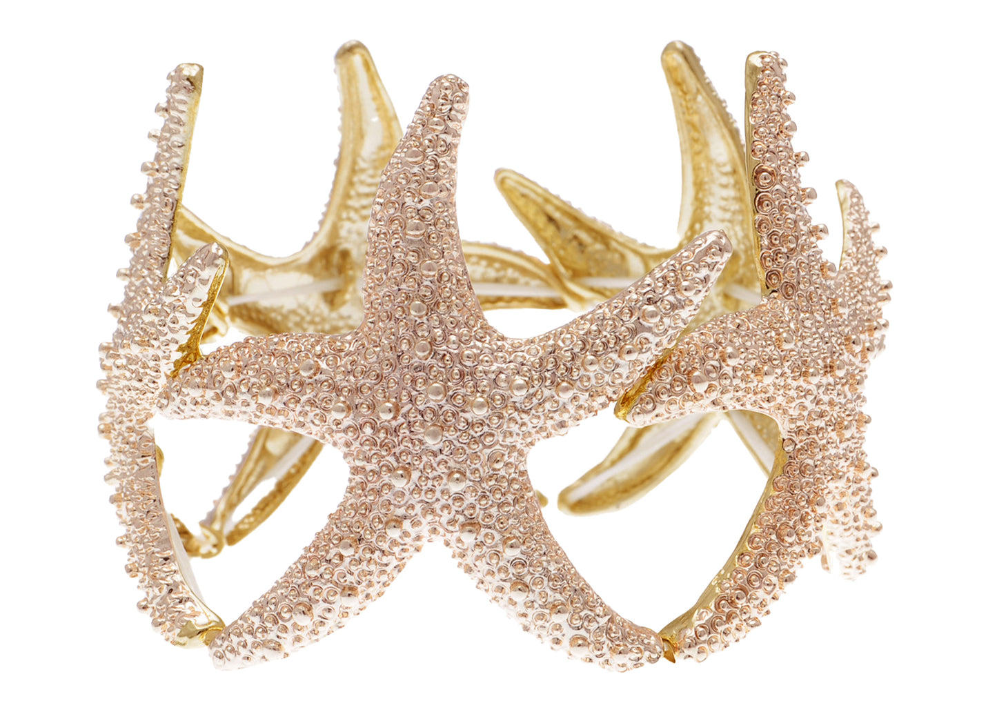 Gold Textured Starfish Stretch Bangle Cuff Statement Bracelet