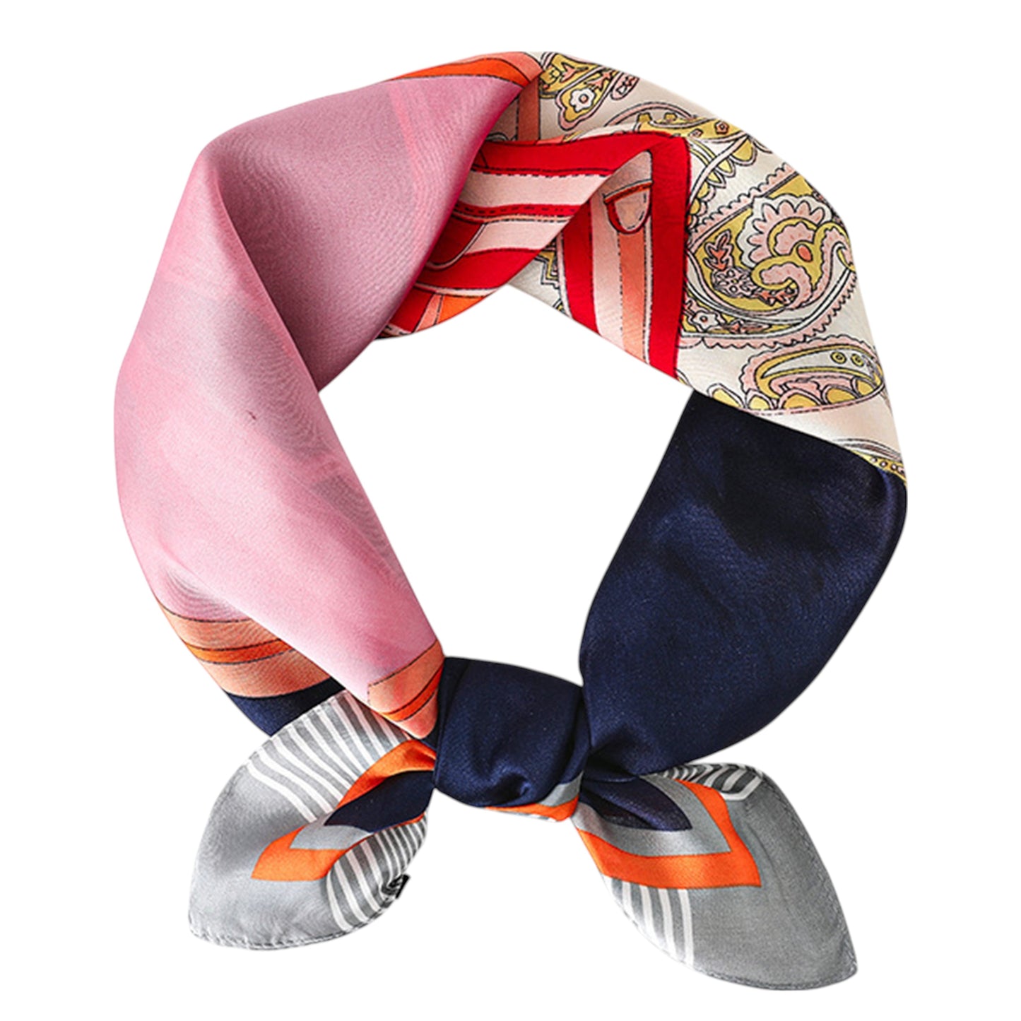 Anna-Kaci Women's Colorful Boho Patterned Satin Scarf with Abstract Print for Neck Hair or Handbag Accent