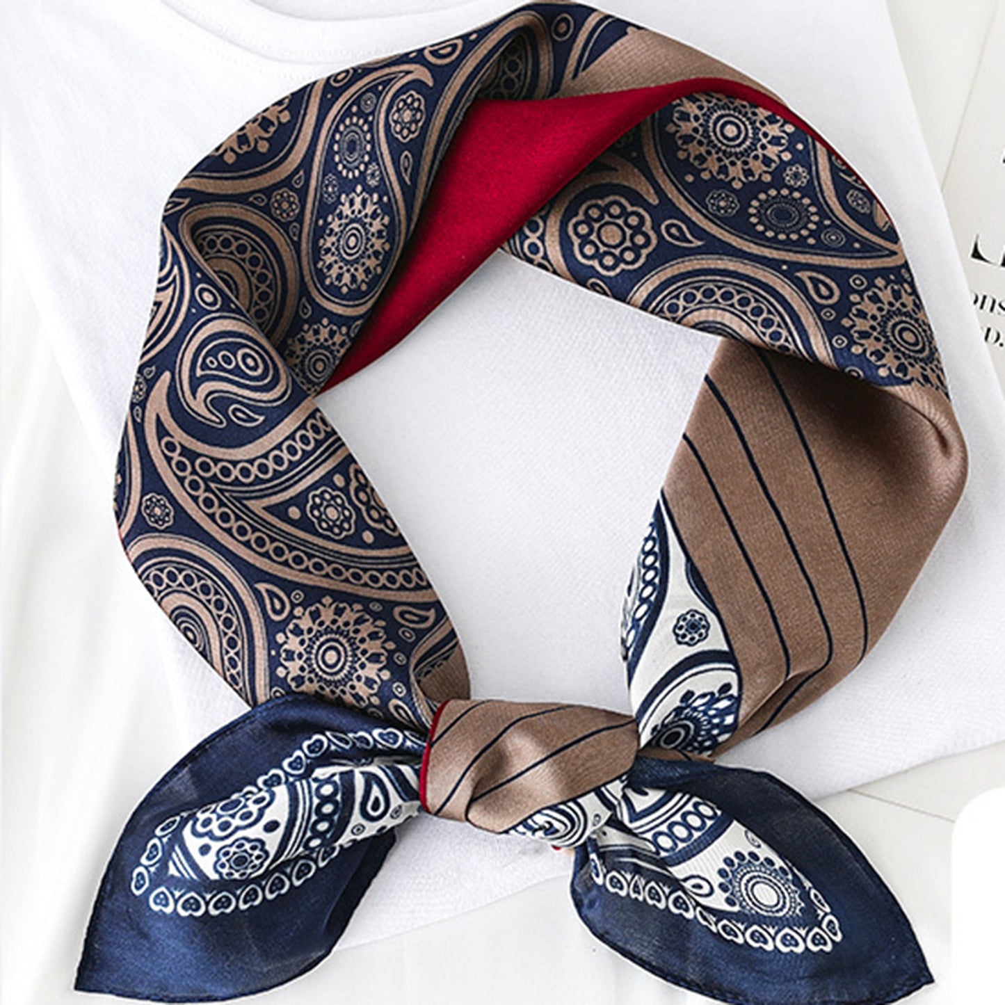 Anna-Kaci Women's Vintage-Inspired Satin Scarf with Artistic Print and Map Detail for Hair Neck or Bag Accessory