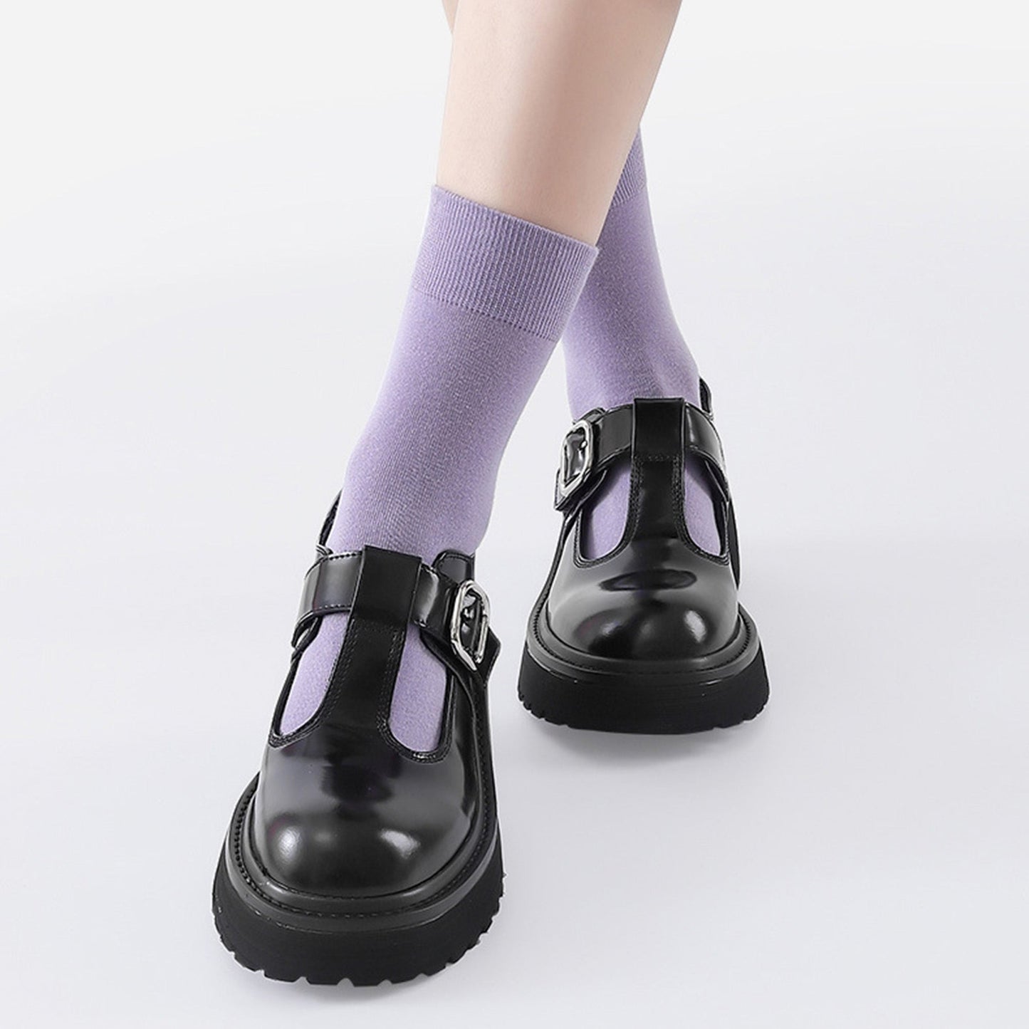 Anna-Kaci Women's Solid Crew Socks 2-Pack Soft Stretch Knit Comfortable Lightweight Everyday Fit