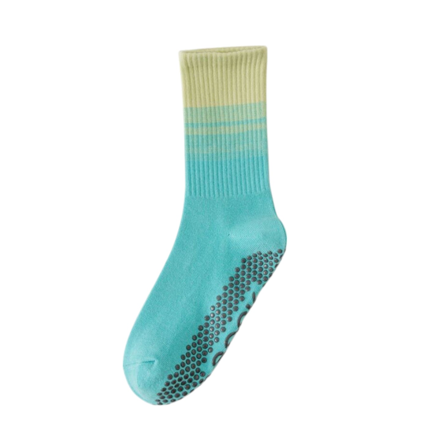 Anna-Kaci 2 Pairs Gradient Ribbed Crew Socks with Non-Slip Grip Bottom for Indoor or Studio Use