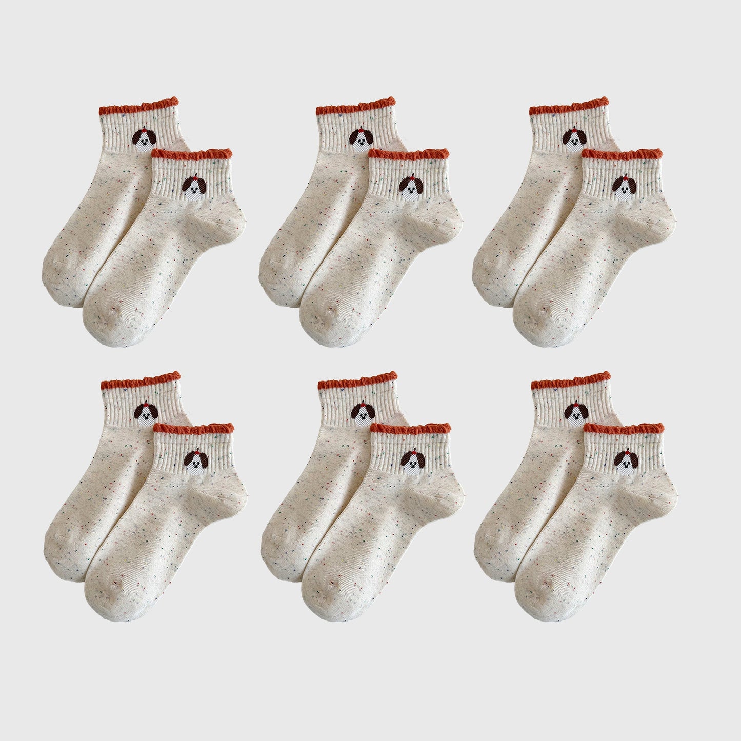 Anna-Kaci Women's Cute Bear Embroidered Speckled Ankle Socks 6pk