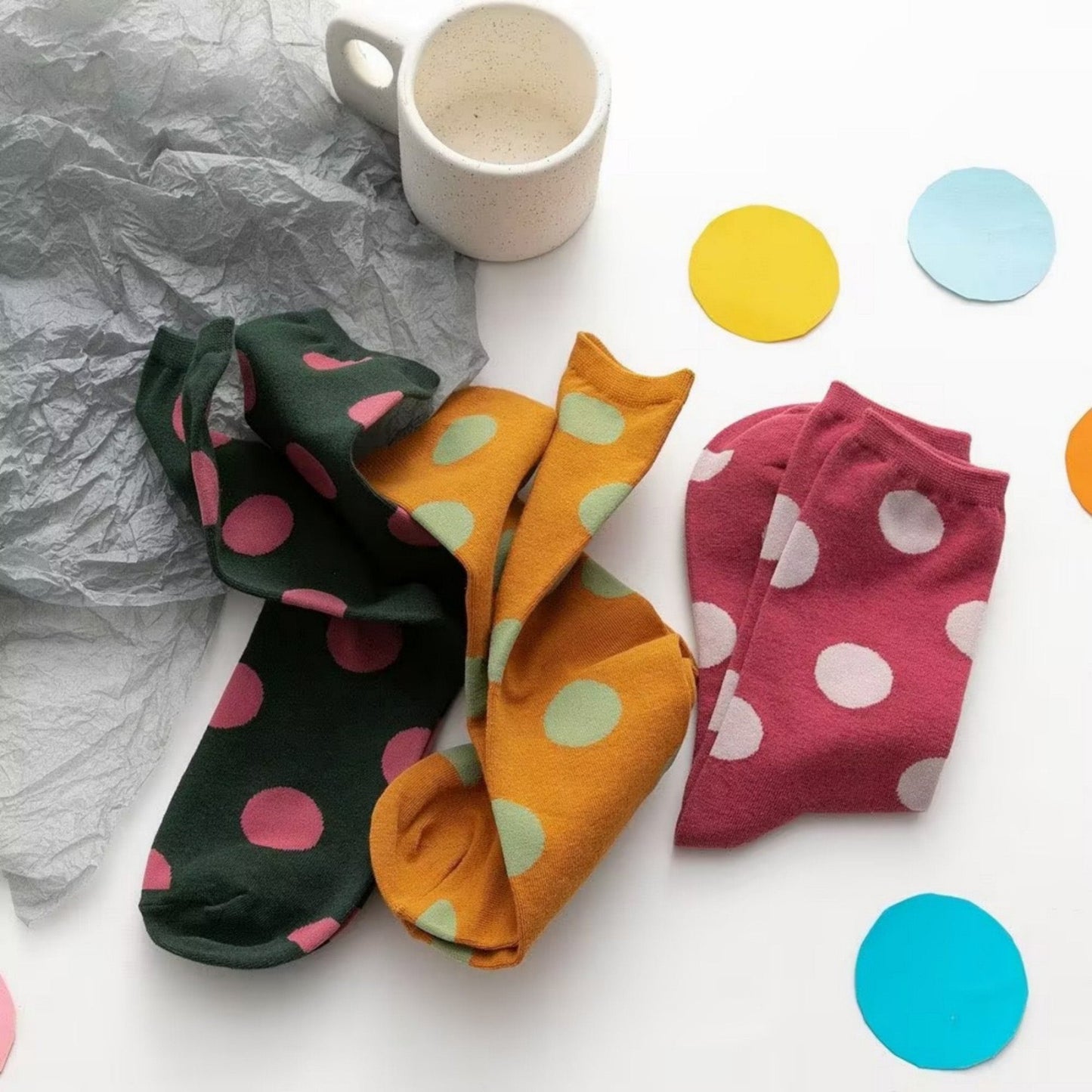 Anna-Kaci Women's 3-Pack Polka Dot Crew Socks Soft Knit Stretch Fabric Bold Retro Dot Pattern Sock Set