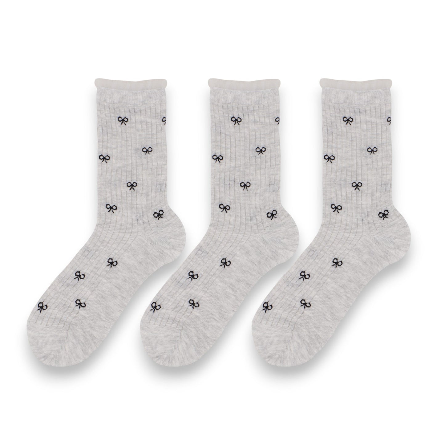 Anna-Kaci 3-Pack Women's Crew Socks with Allover Bow Embroidery and Ribbed Texture