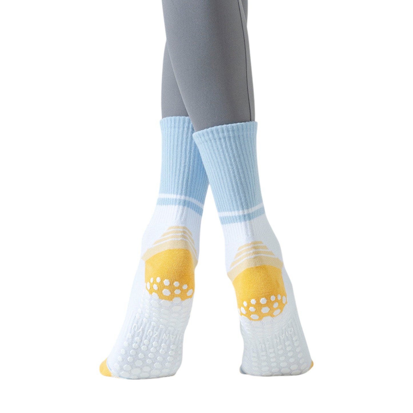 Anna-Kaci 3-Pack Women's Cotton Crew Socks with Color Block Toes Striped Cuffs and Non-Slip Grip Soles