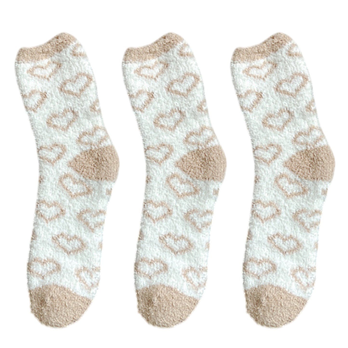 Anna-Kaci 3 Pairs Cozy Fluffy Crew Socks with Heart Pattern Design for Women
