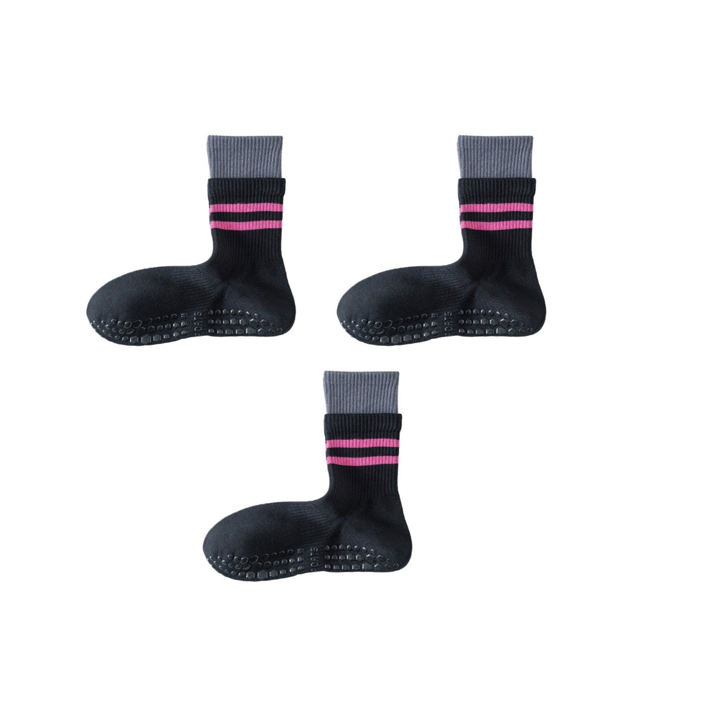 Anna-Kaci 3-Pair Mid-Calf Grip Bottom Socks with Striped Cuff and Soft Ribbed Knit for Everyday Comfort and Stability