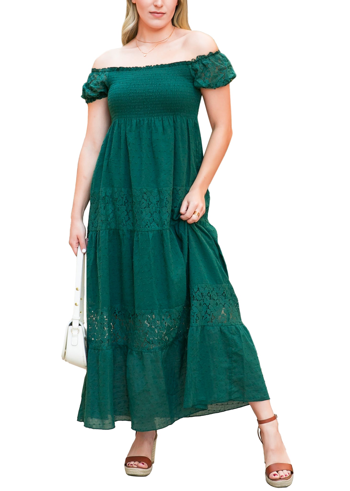 Anna-Kaci Off Shoulder Lace Maxi Dress - Green - XL Anna-Kaci Off Shoulder Lace Maxi Dress - Green - XL