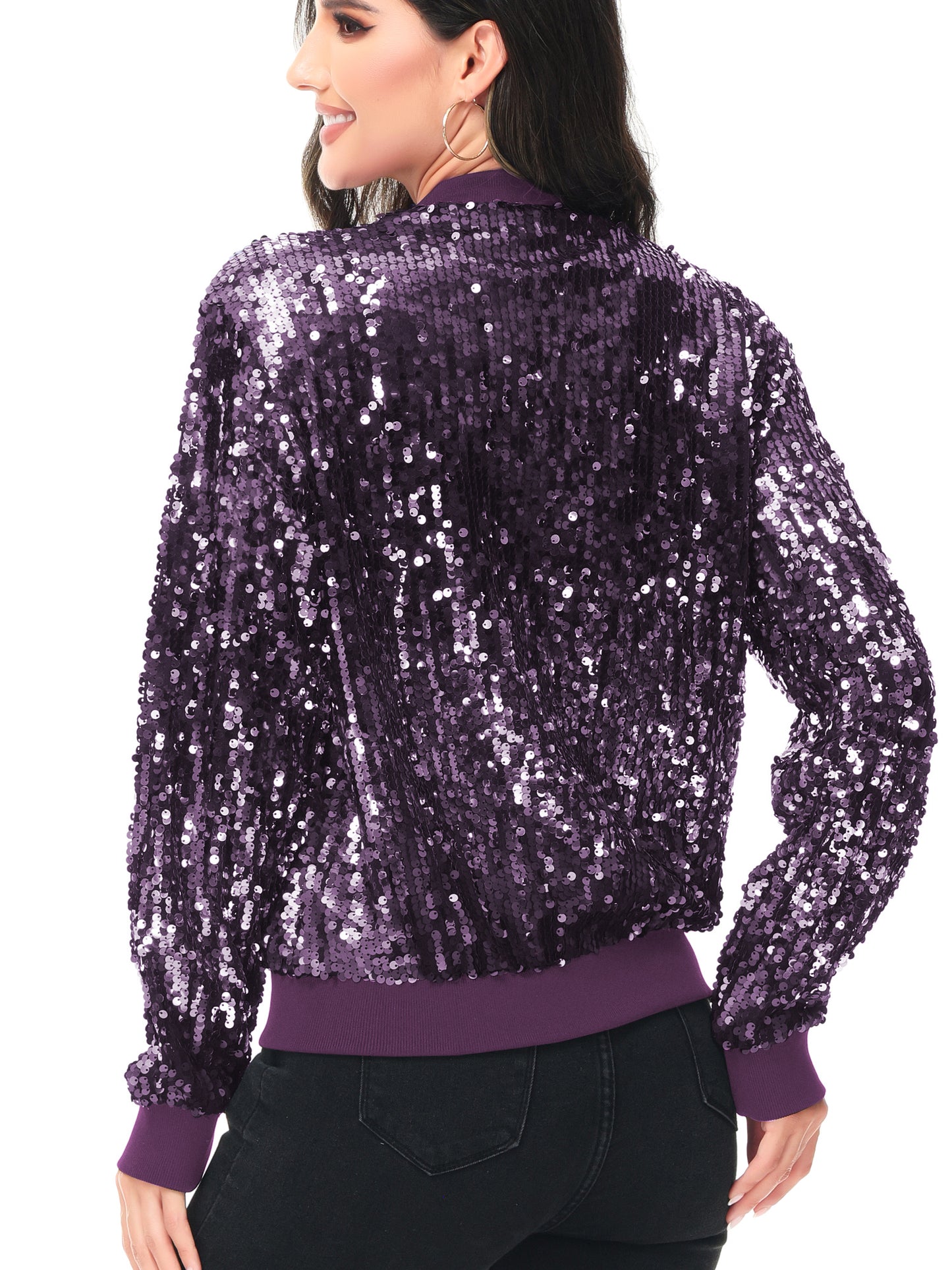 Sequin Bomber Zip-Up Jacket