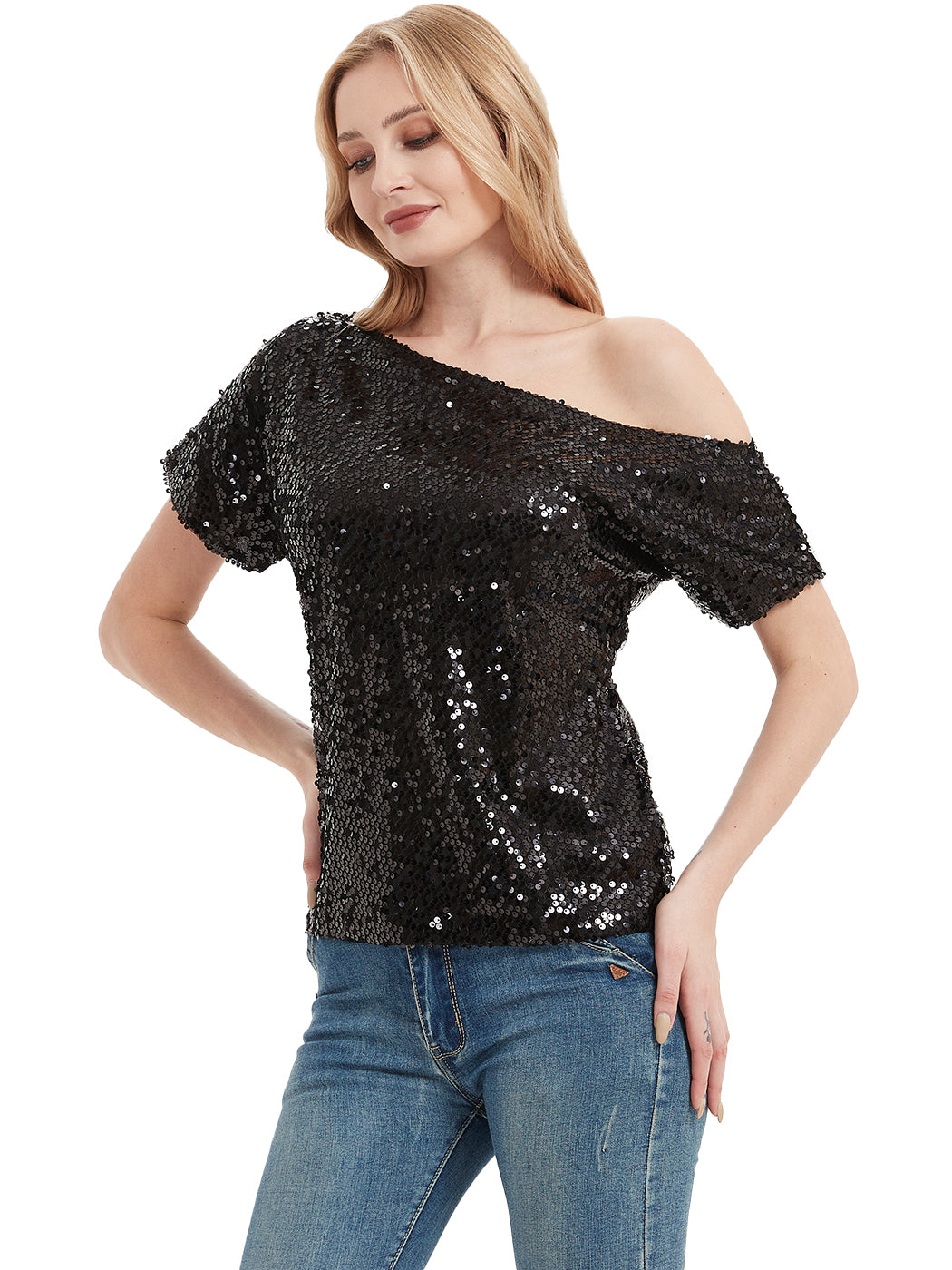 Glam Off-Shoulder Sequin Top