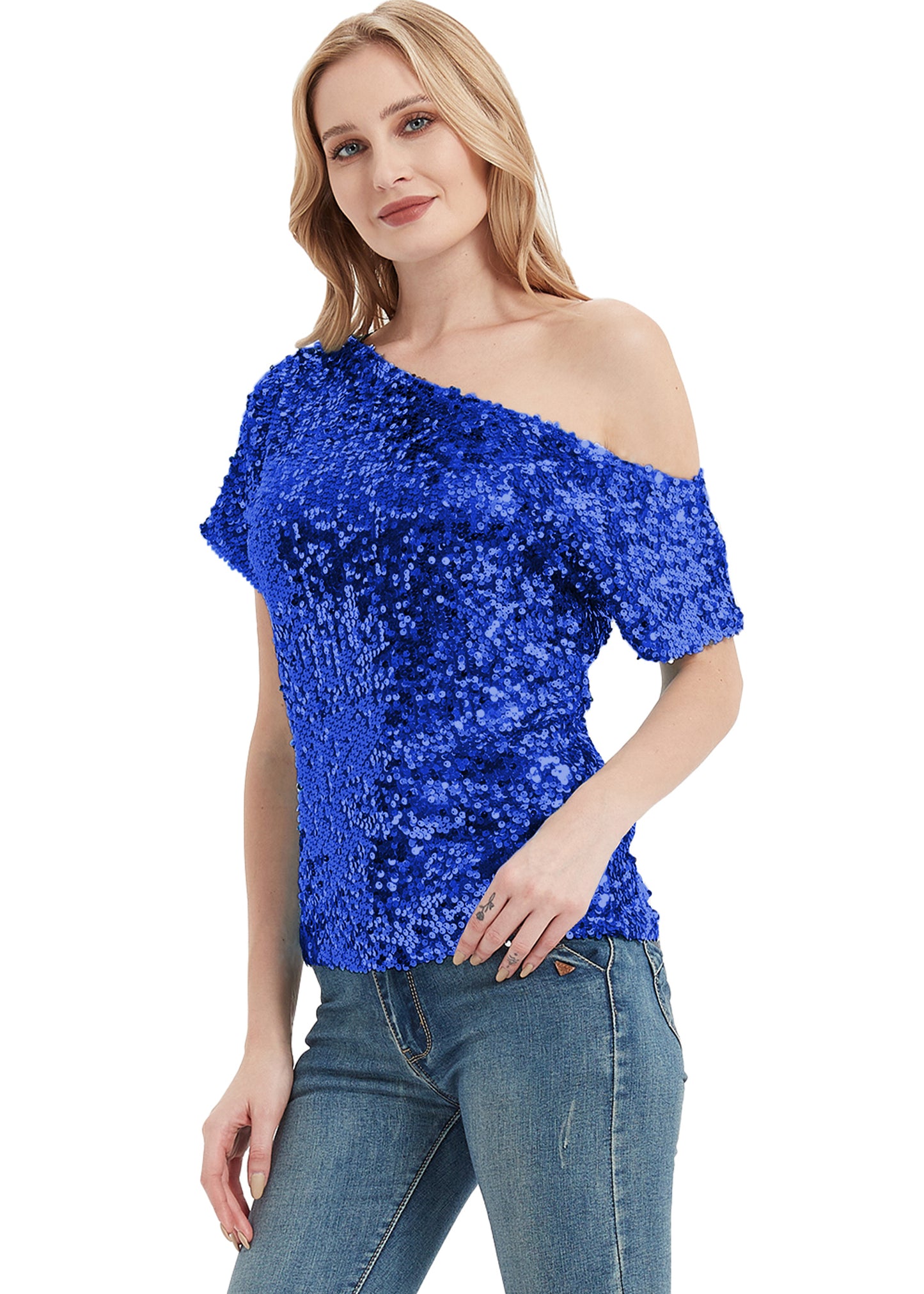 Glam Off-Shoulder Sequin Top