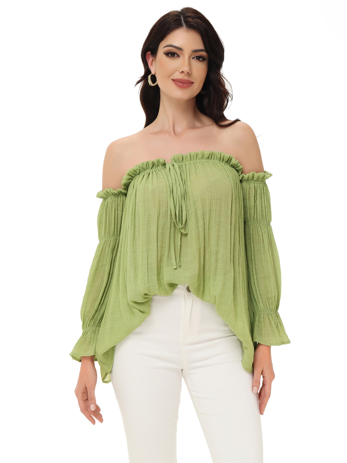 Semi Sheer Boho Peasant Off the Shoulder Top