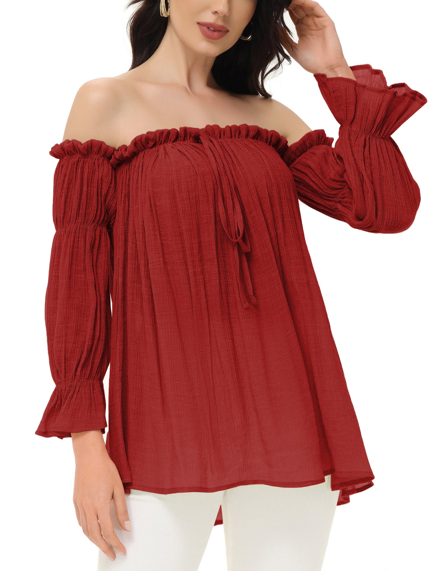 Semi Sheer Boho Peasant Off the Shoulder Top