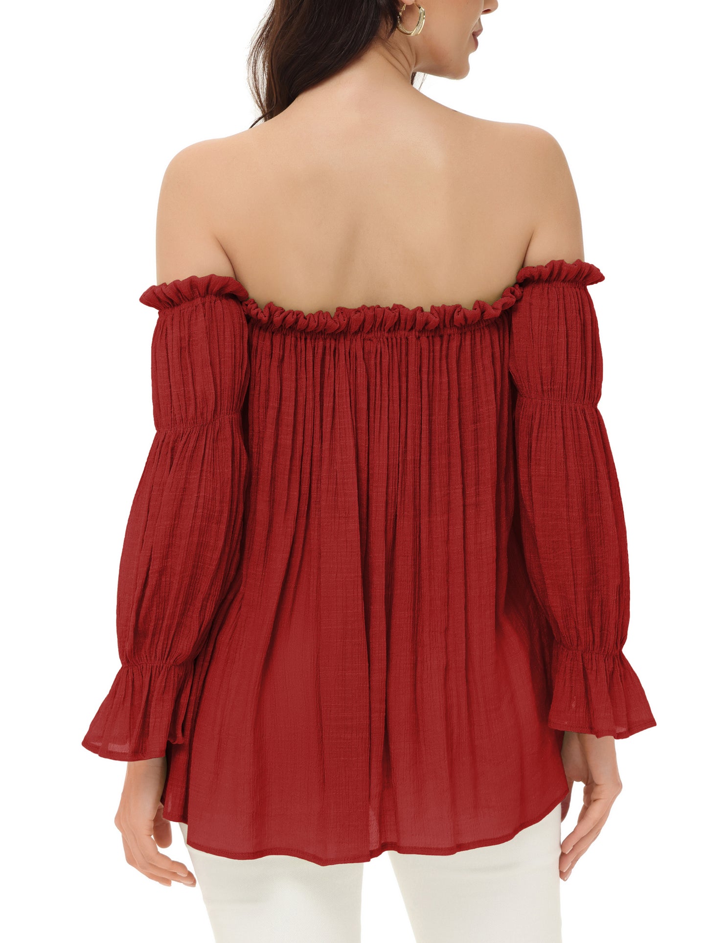 Semi Sheer Boho Peasant Off the Shoulder Top