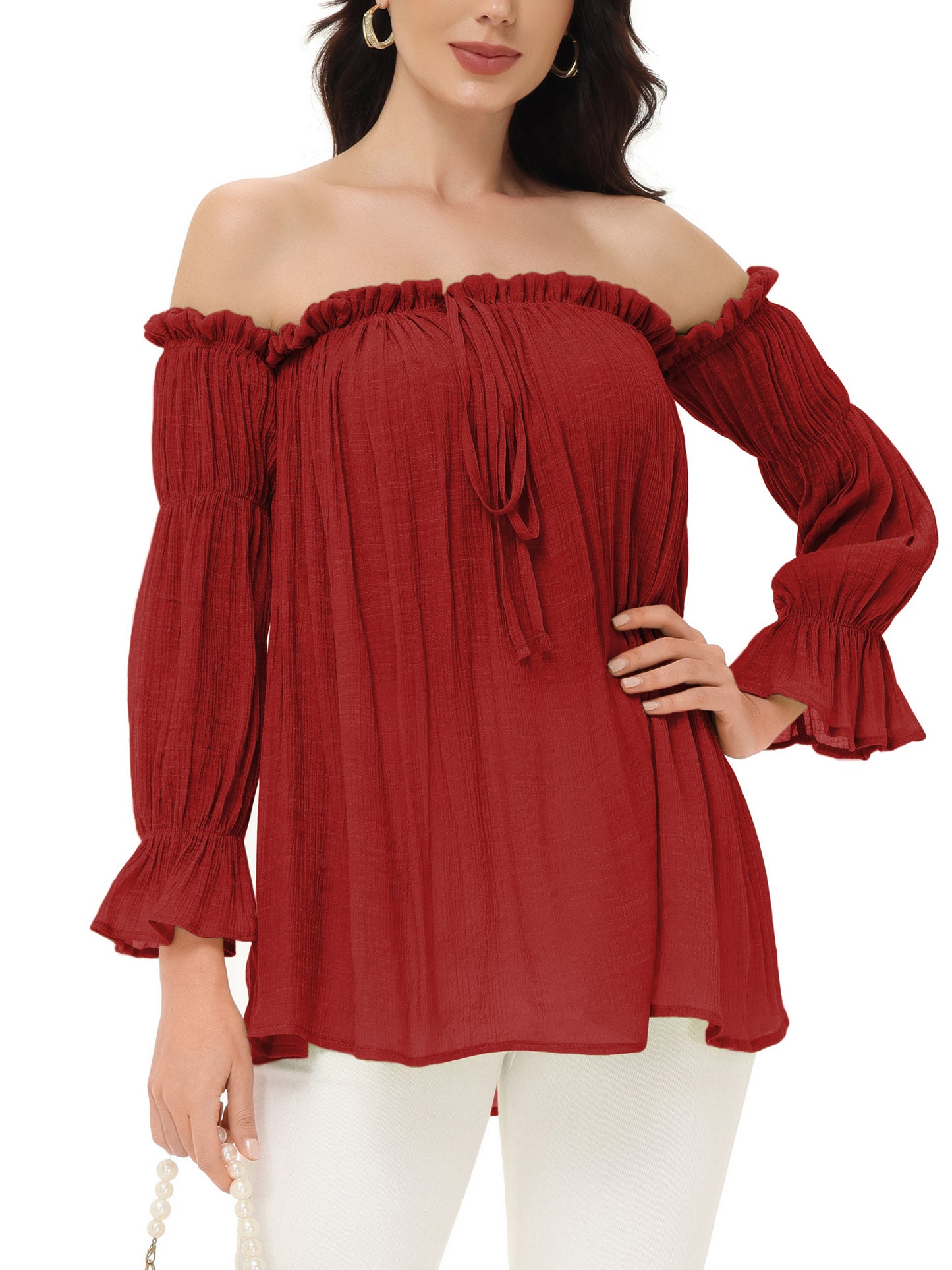 Semi Sheer Boho Peasant Off the Shoulder Top