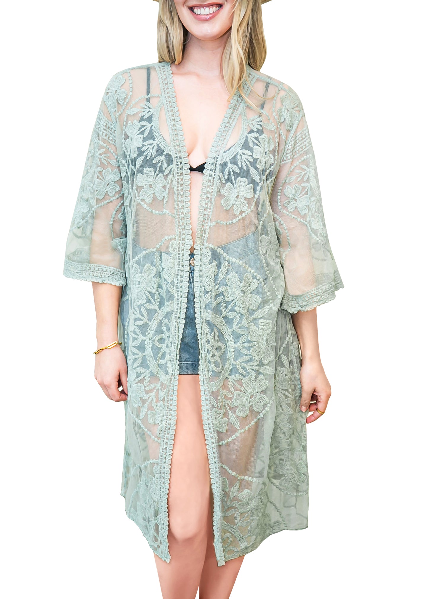 Anna-Kaci Embroidered Floral Butterfly Kimono Cardigan