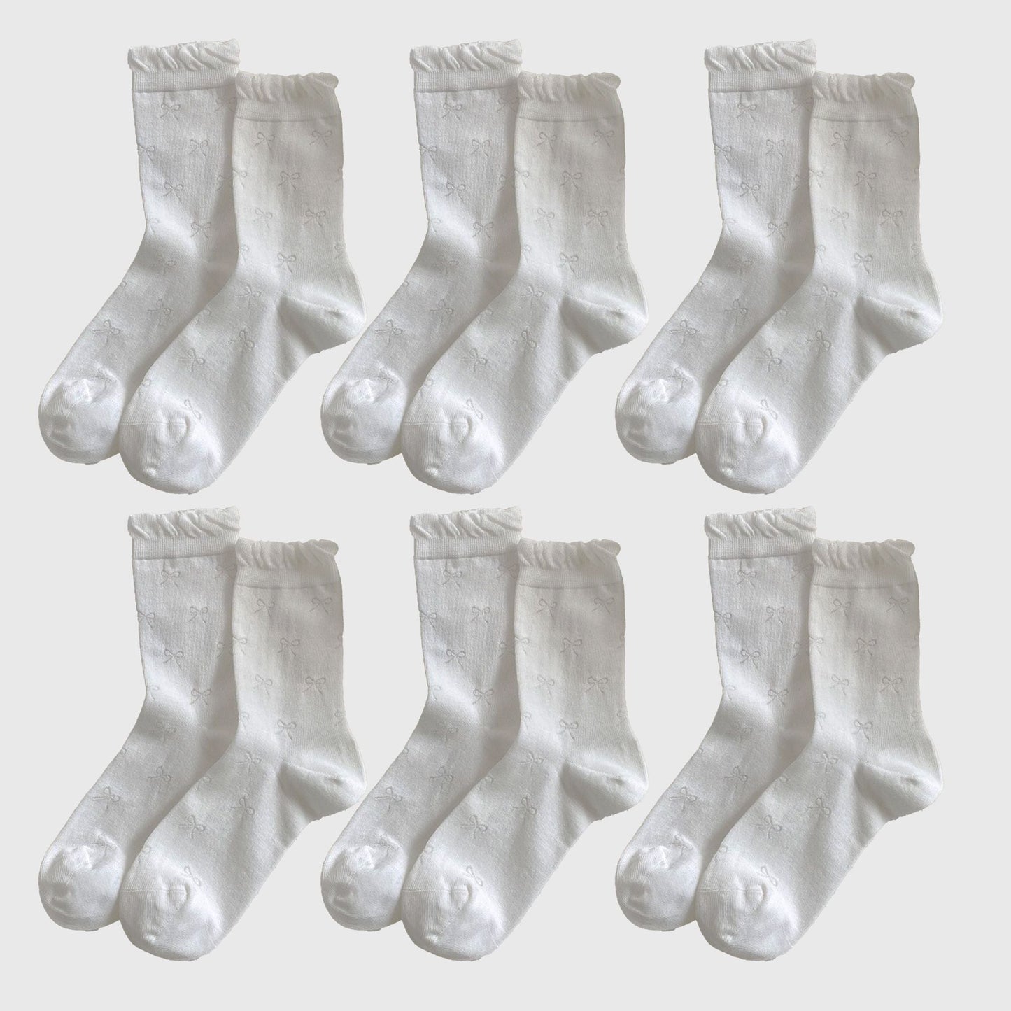 Anna-Kaci Women's Bow-Patterned Ruffle-Cuff Ankle Socks 6pk