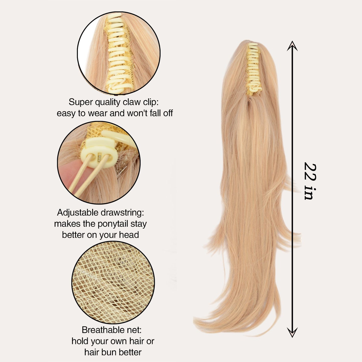 Alilang 22-Inch Layered Claw Clip Ponytail Extension with Adjustable Drawstring and Breathable Net