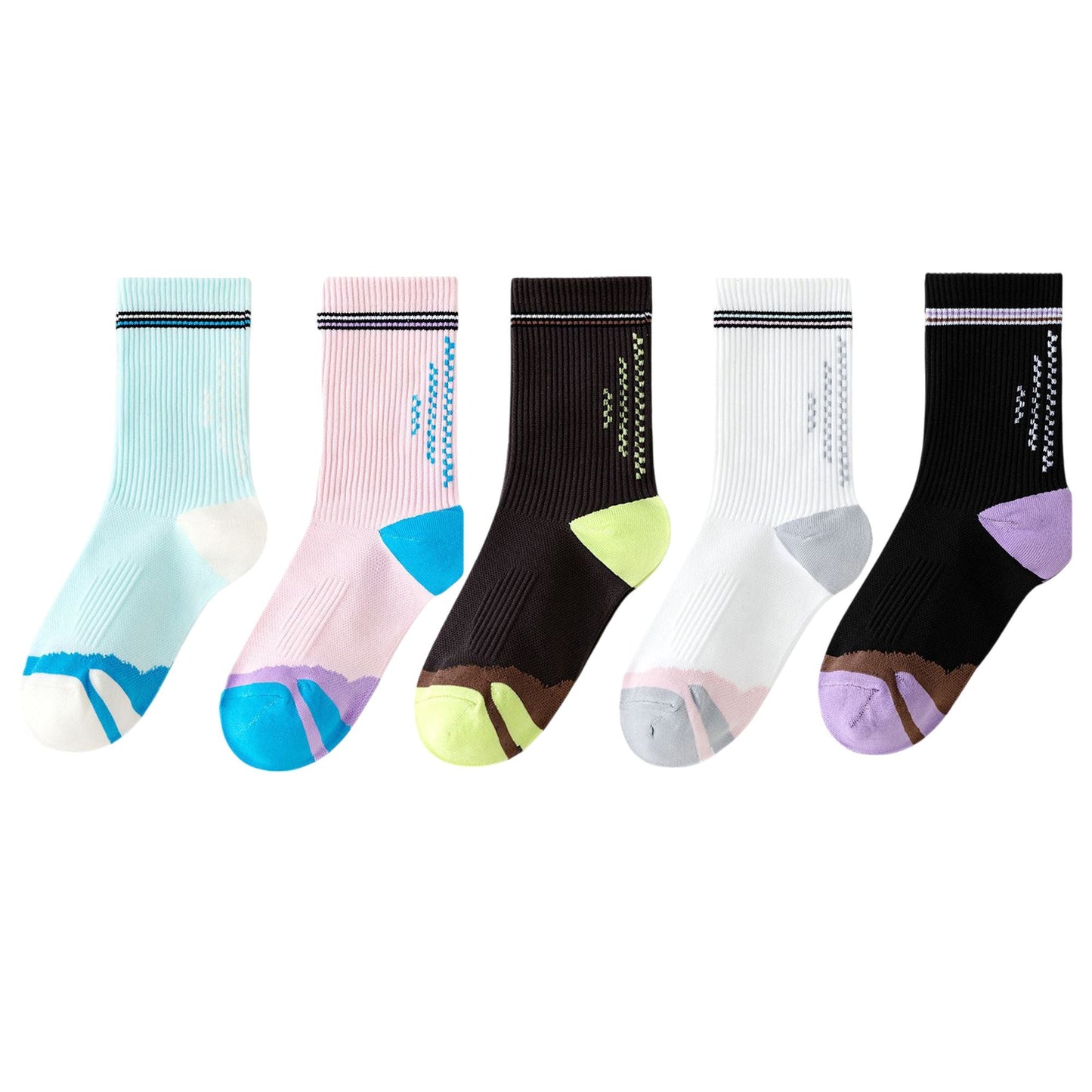 Anna-Kaci 5 Pairs Women's Mid-Crew Sport Socks Cushioned Arch Support Breathable Athletic Fit with Elastic Cuff