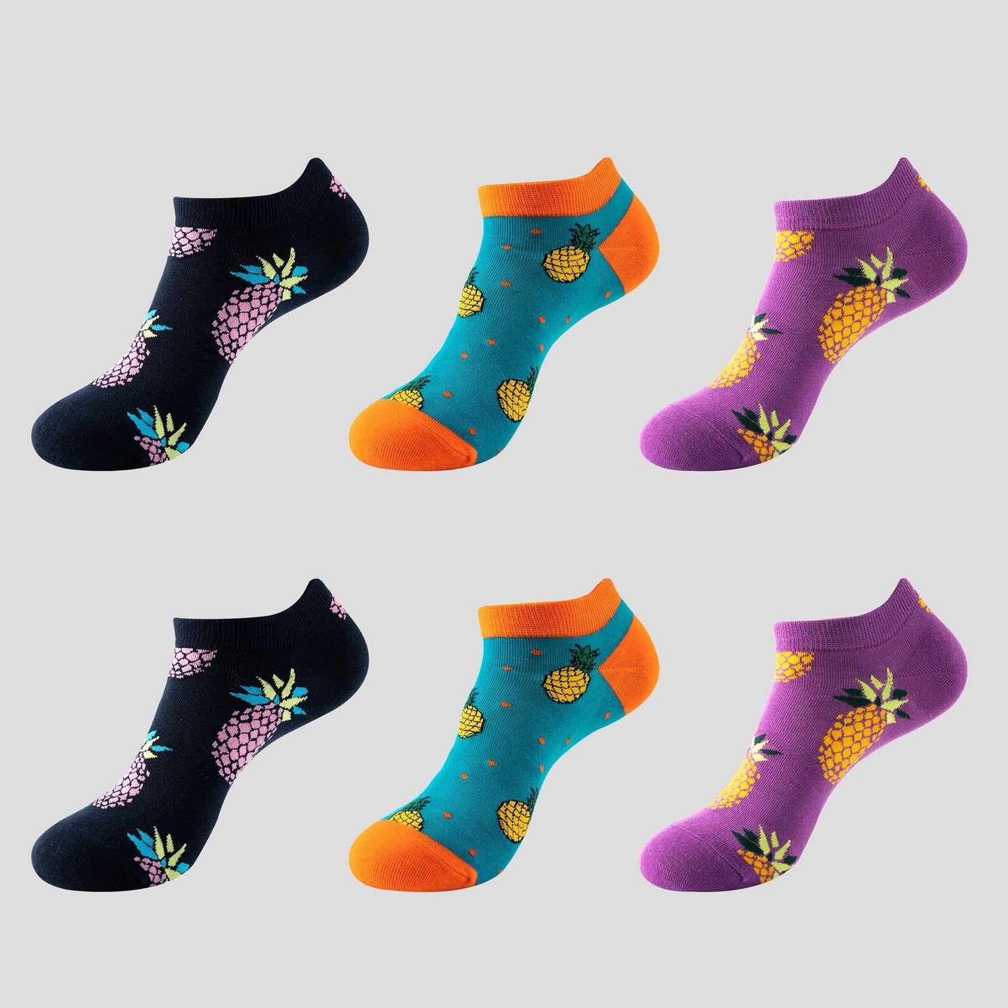 Anna-Kaci Women's Fruit Print No Show Socks Breathable Cotton 6pk