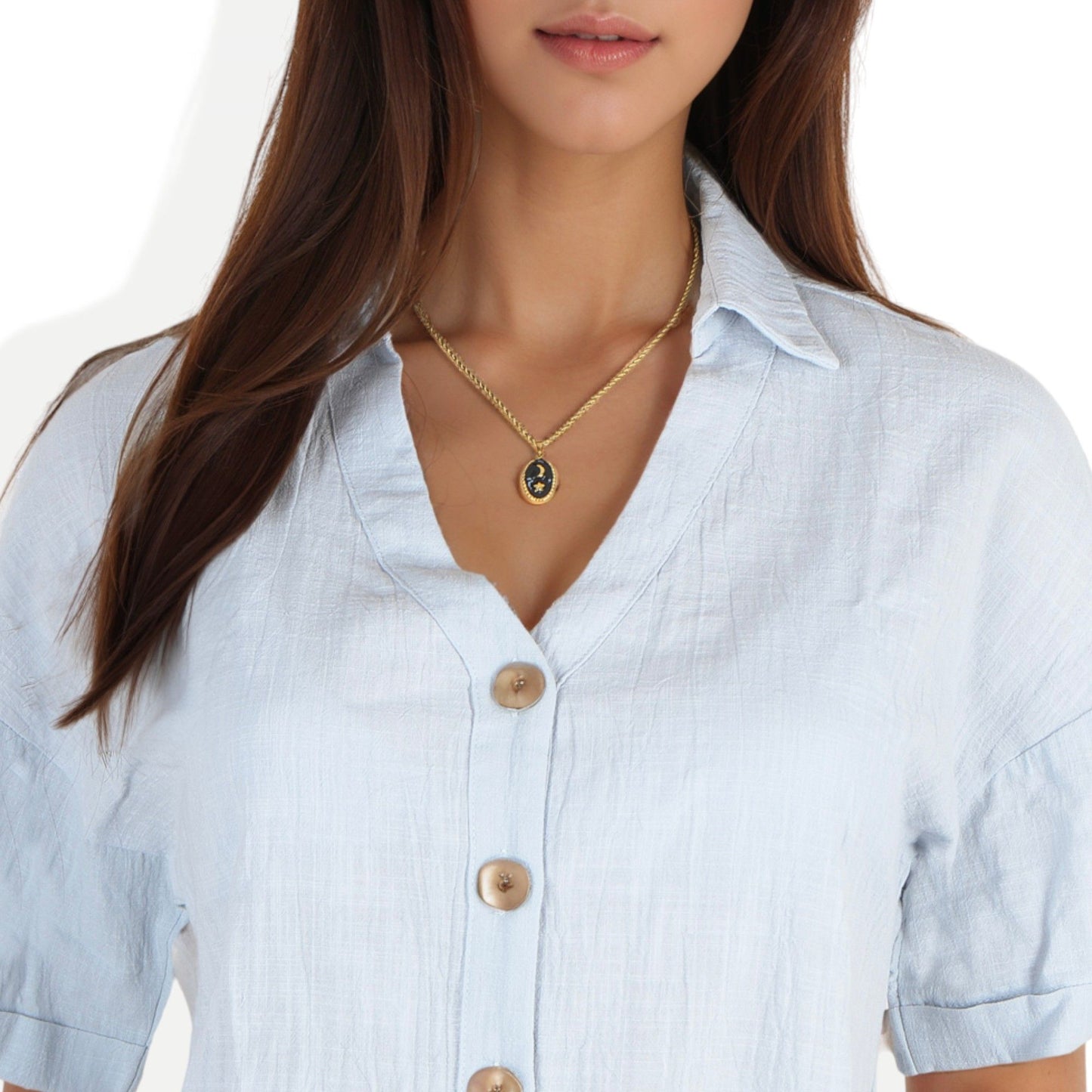 Women's Necklace with 18K Gold Plated Pendant Moon and Star Design Adjustable Chain
